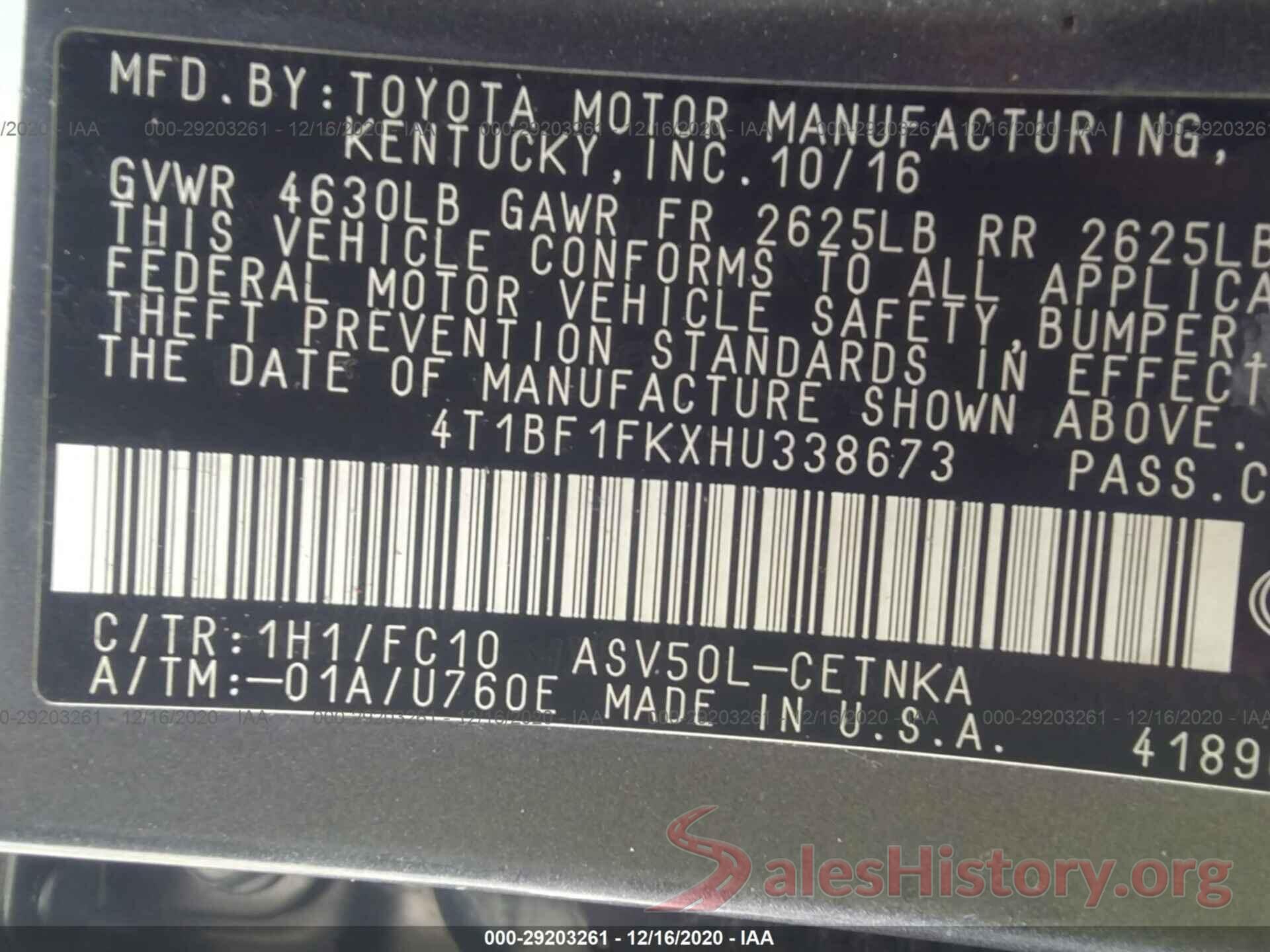 4T1BF1FKXHU338673 2017 TOYOTA CAMRY