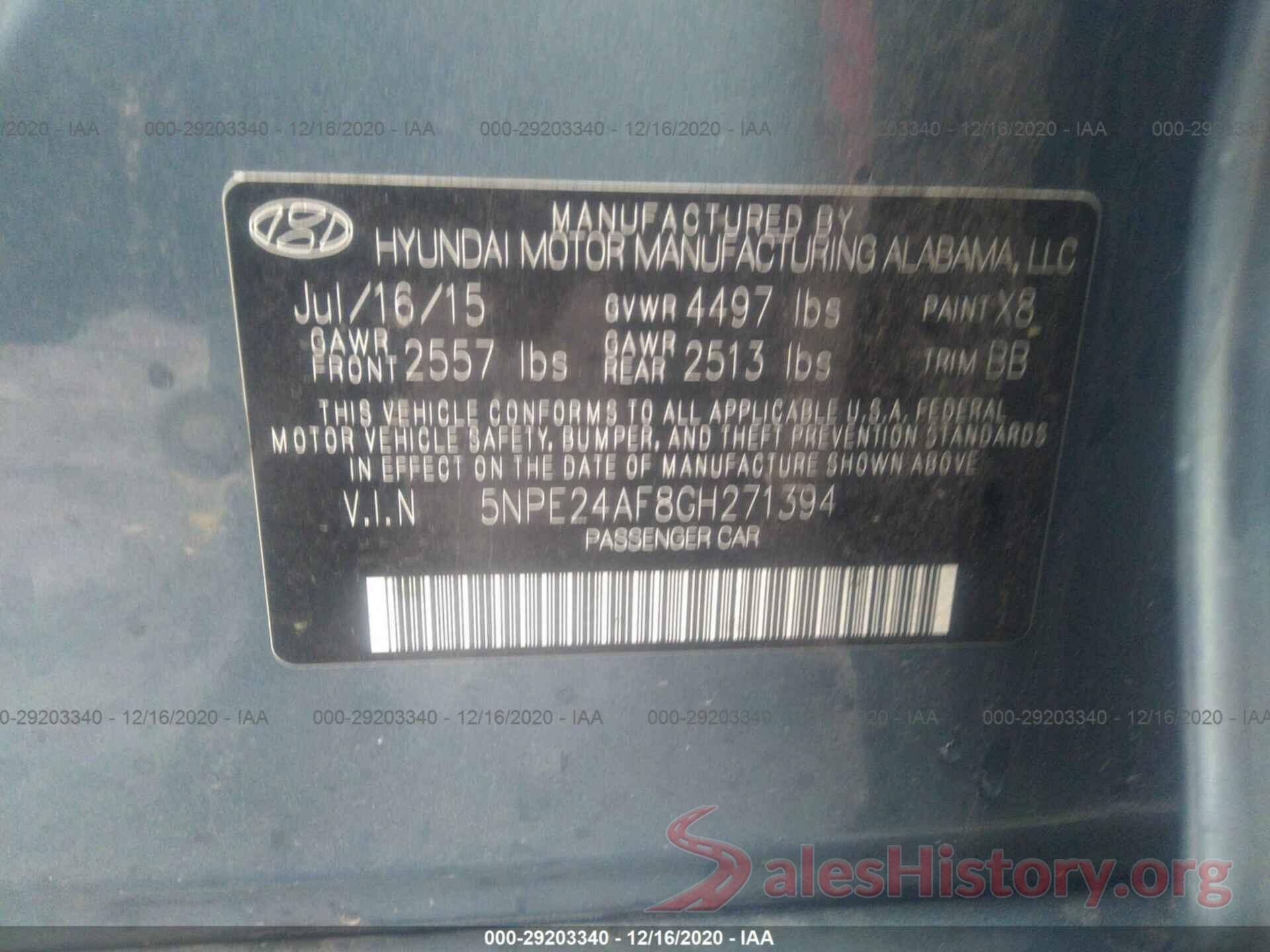 5NPE24AF8GH271394 2016 HYUNDAI SONATA