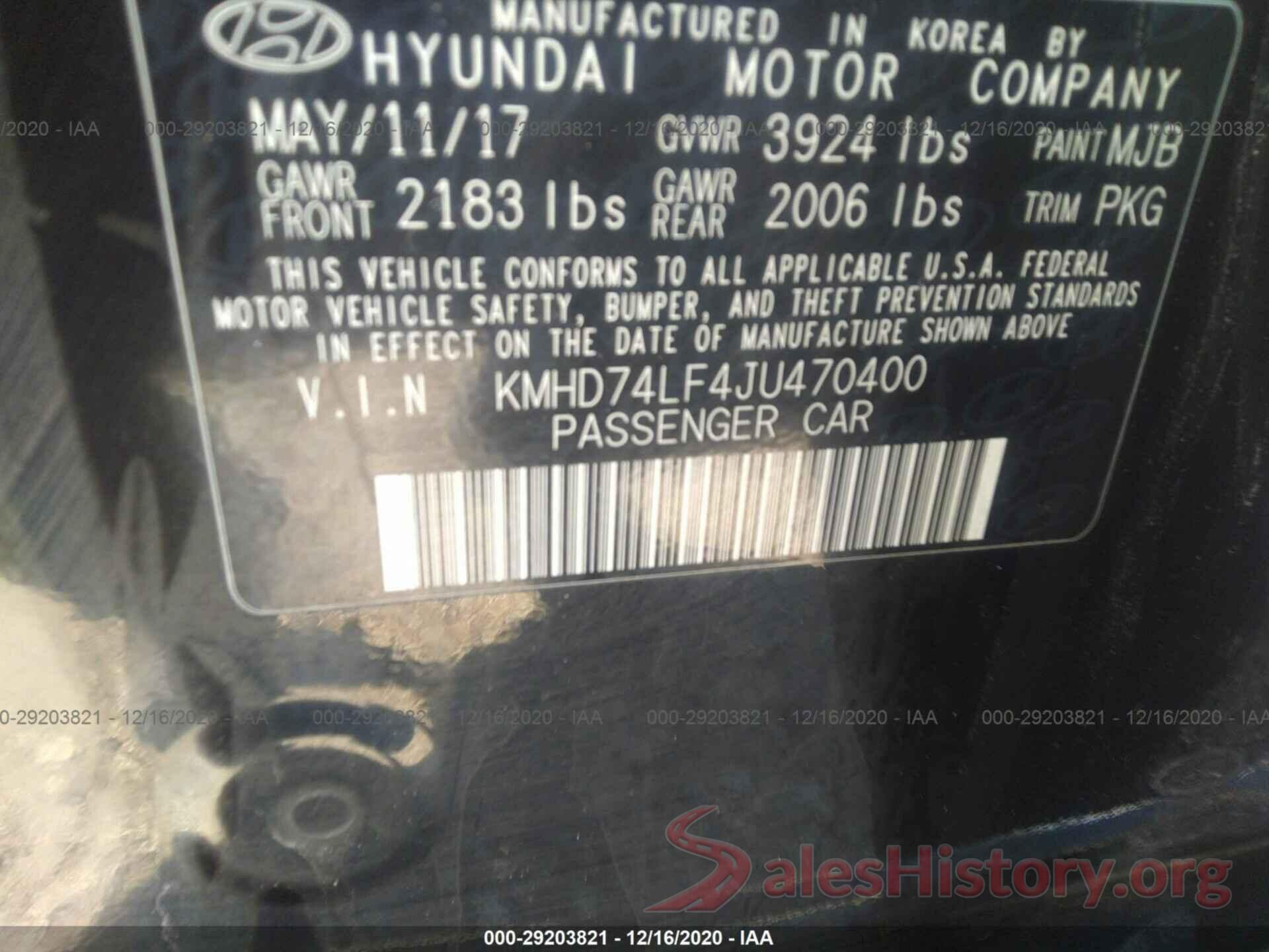 KMHD74LF4JU470400 2018 HYUNDAI ELANTRA