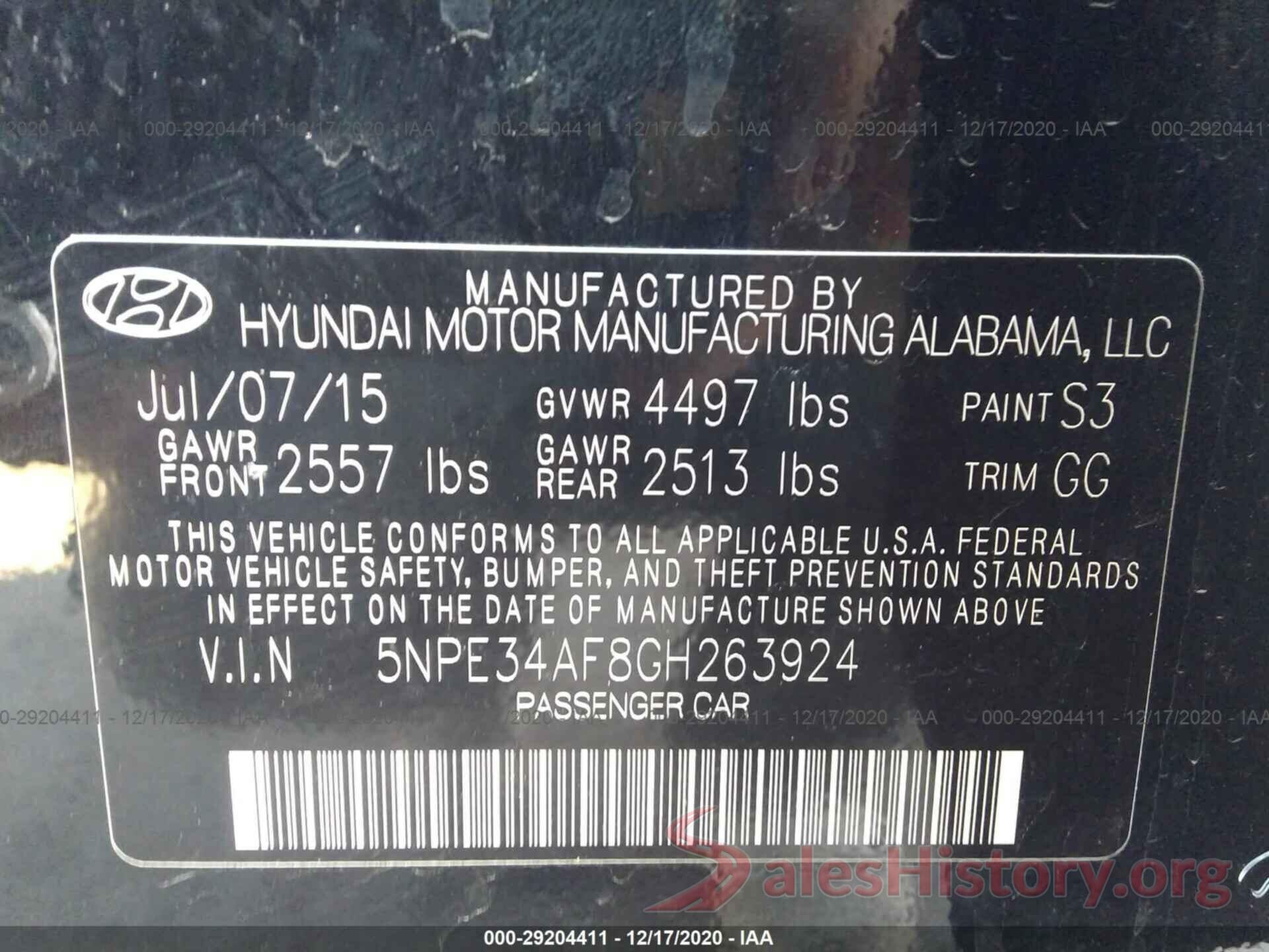 5NPE34AF8GH263924 2016 HYUNDAI SONATA