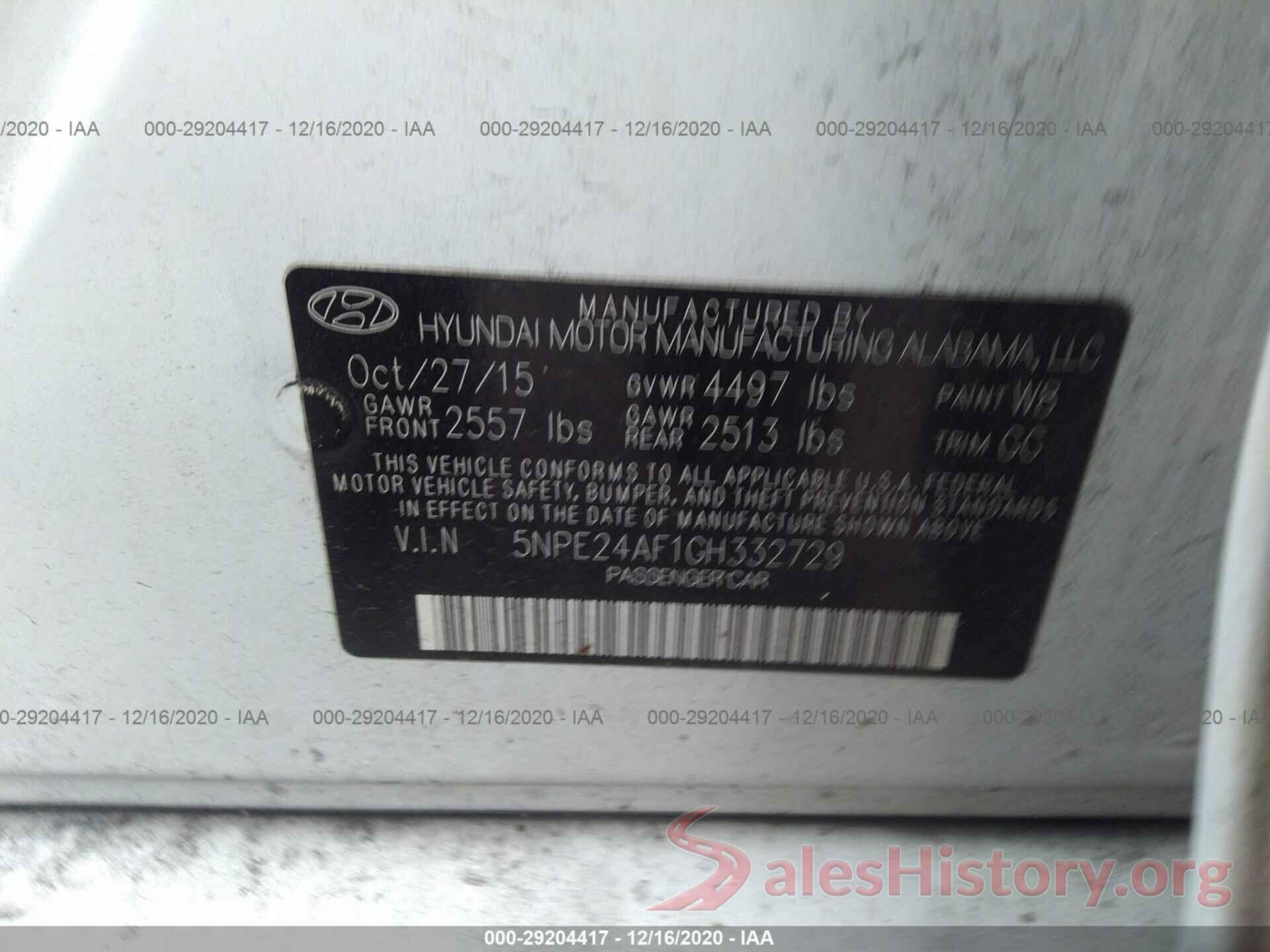 5NPE24AF1GH332729 2016 HYUNDAI SONATA