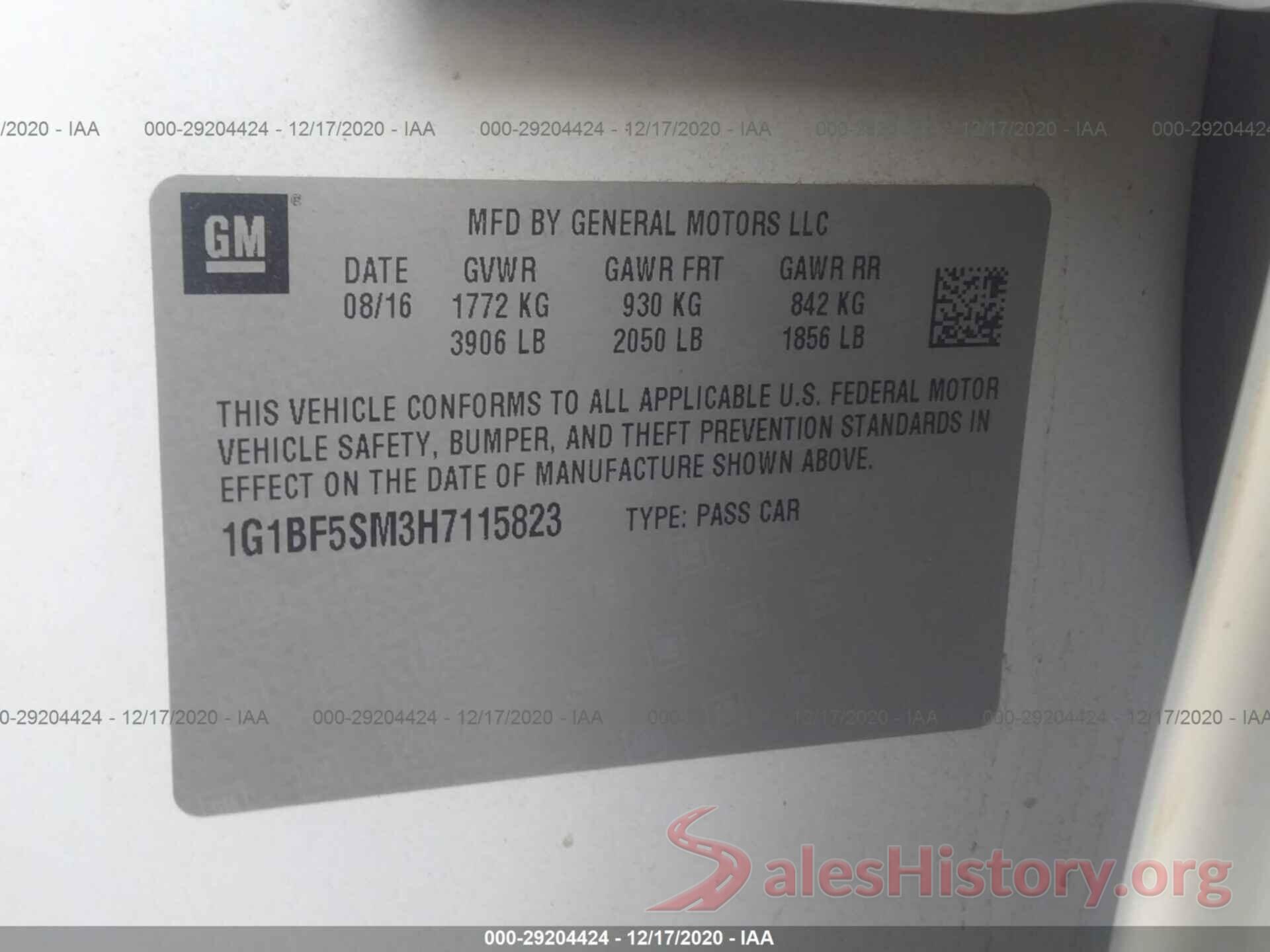 1G1BF5SM3H7115823 2017 CHEVROLET CRUZE