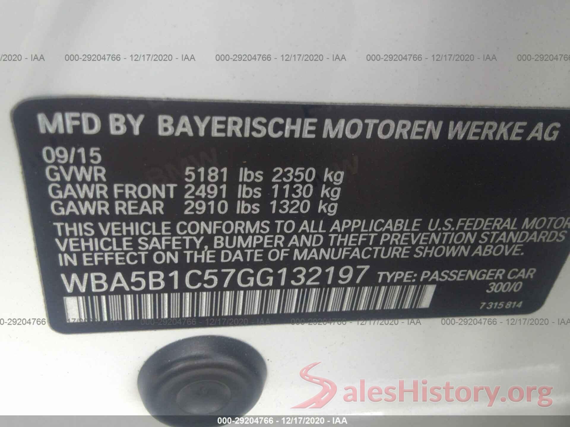 WBA5B1C57GG132197 2016 BMW 5 SERIES