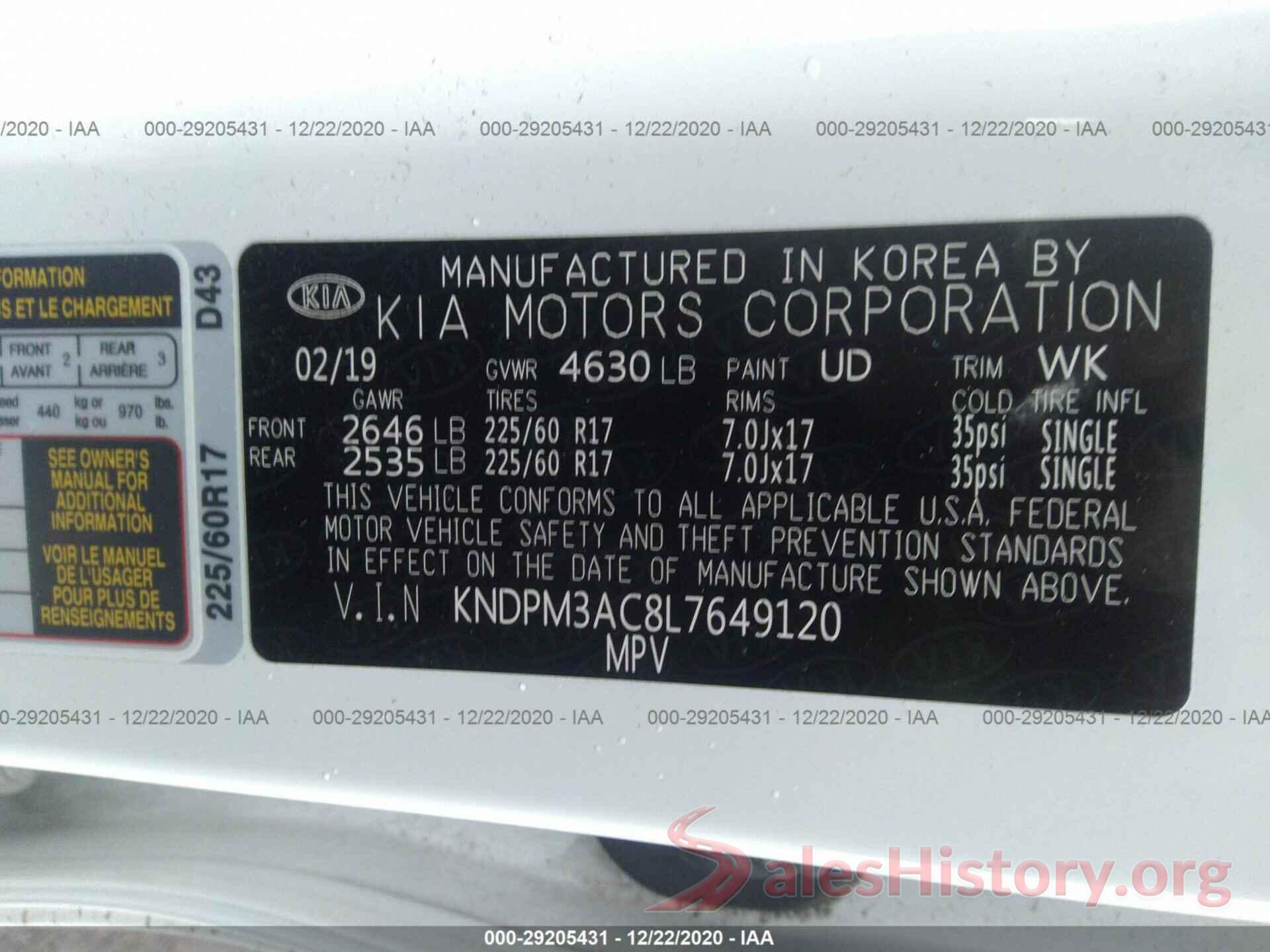 KNDPM3AC8L7649120 2020 KIA SPORTAGE