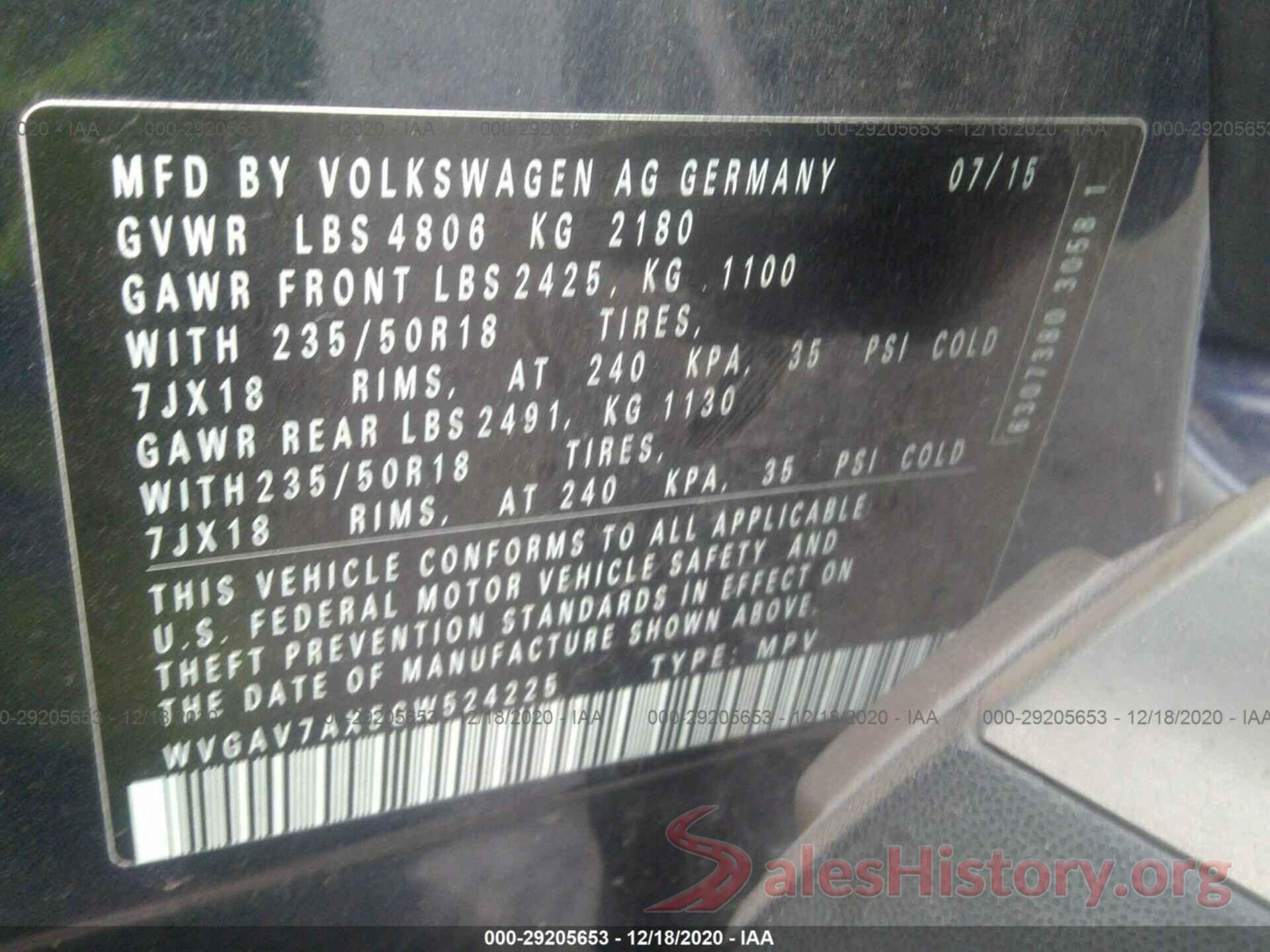 WVGAV7AX5GW524225 2016 VOLKSWAGEN TIGUAN