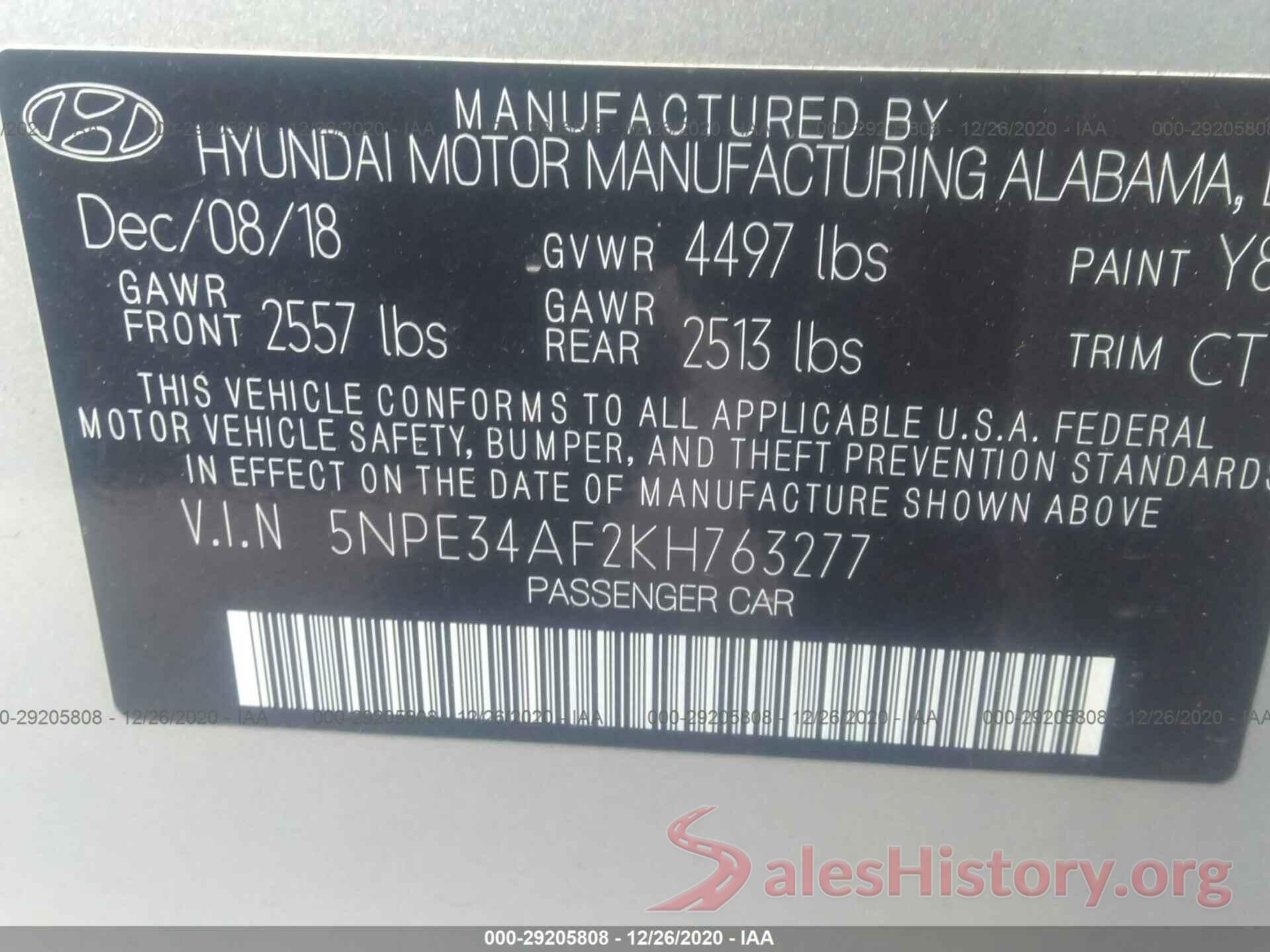 5NPE34AF2KH763277 2019 HYUNDAI SONATA