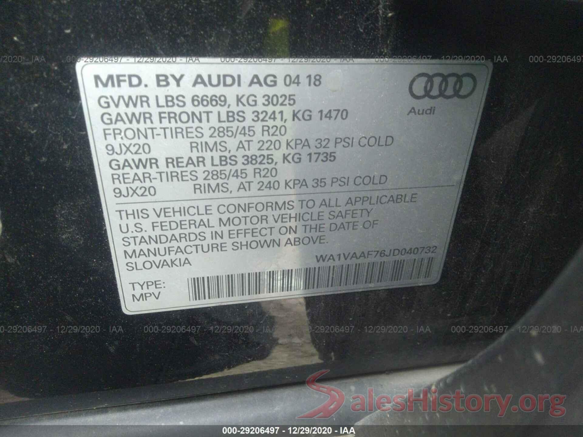 WA1VAAF76JD040732 2018 AUDI Q7