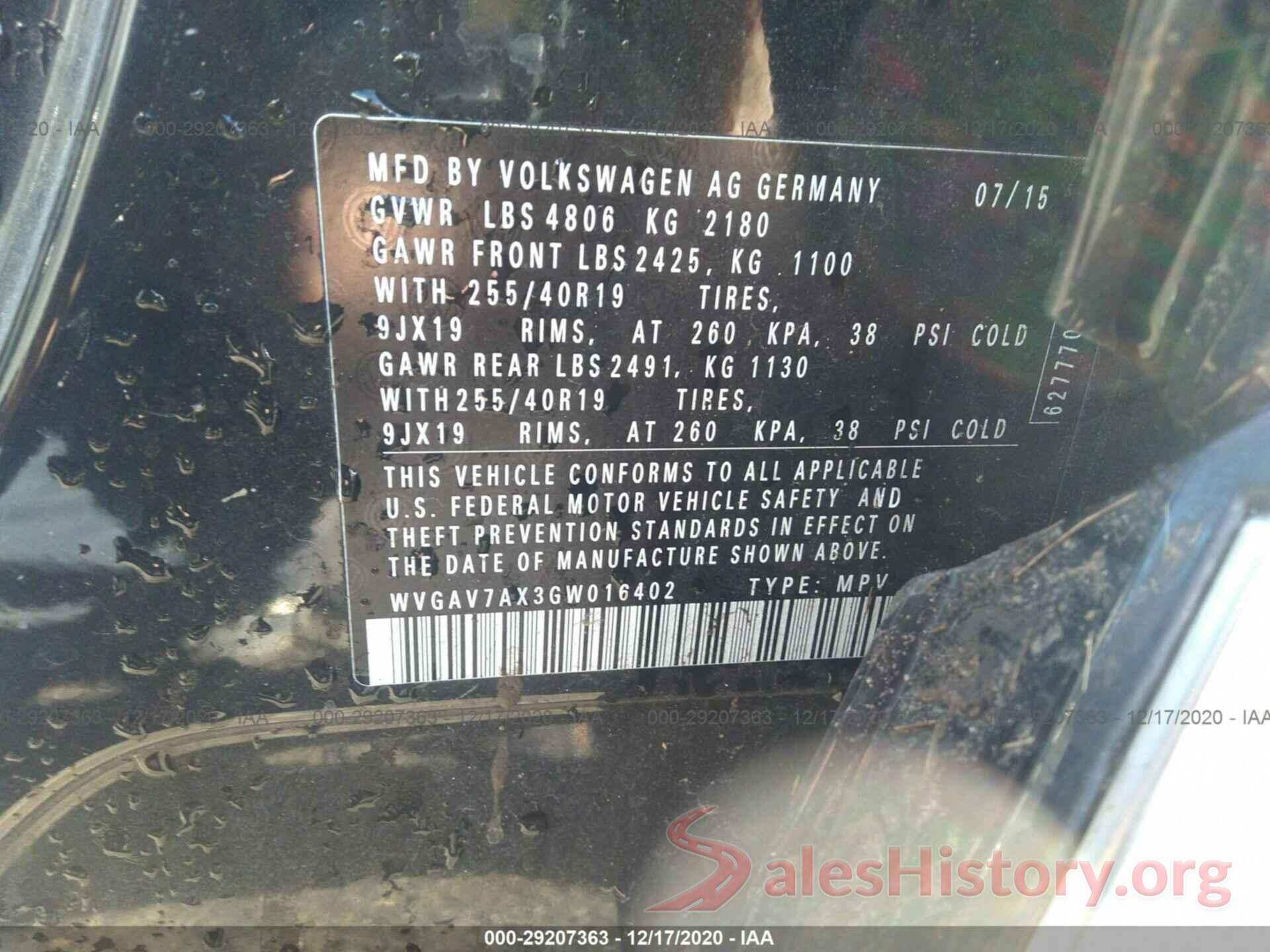 WVGAV7AX3GW016402 2016 VOLKSWAGEN TIGUAN