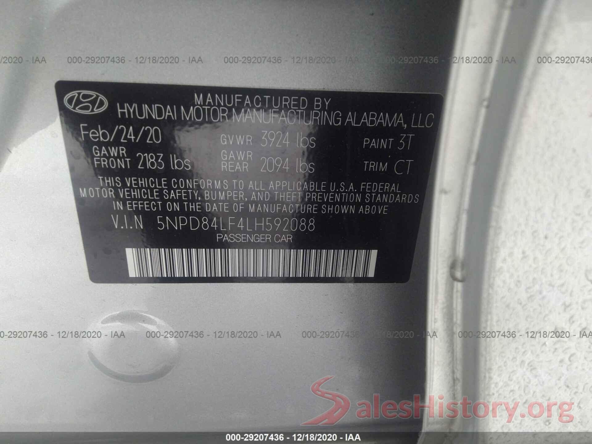 5NPD84LF4LH592088 2020 HYUNDAI ELANTRA