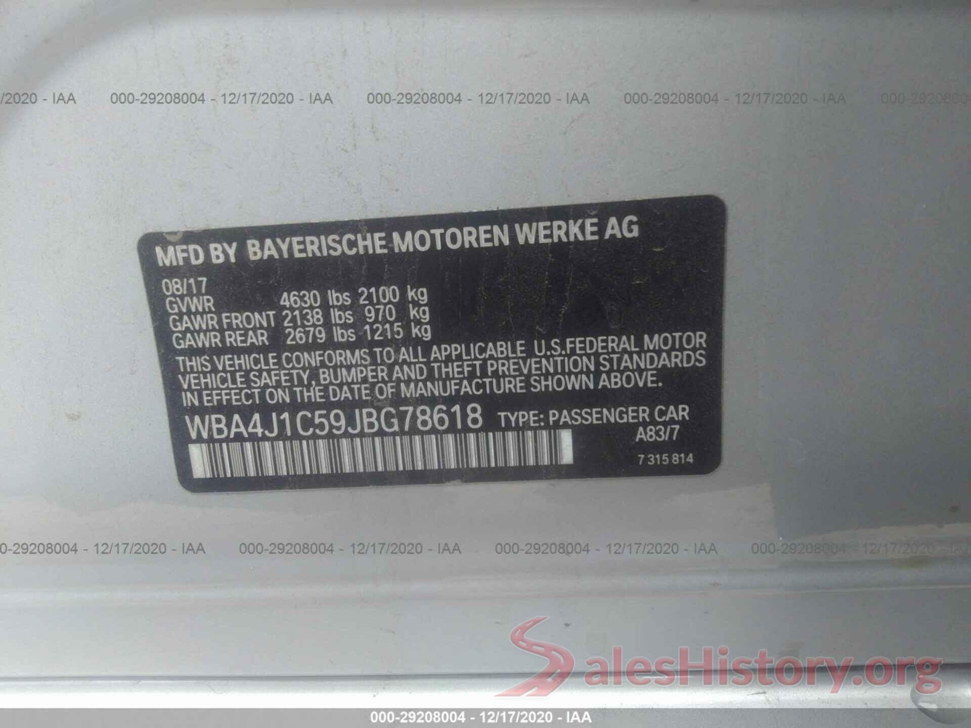 WBA4J1C59JBG78618 2018 BMW 4 SERIES