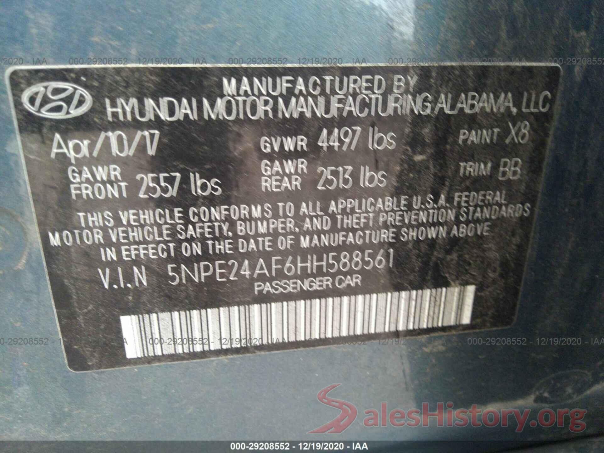 5NPE24AF6HH588561 2017 HYUNDAI SONATA