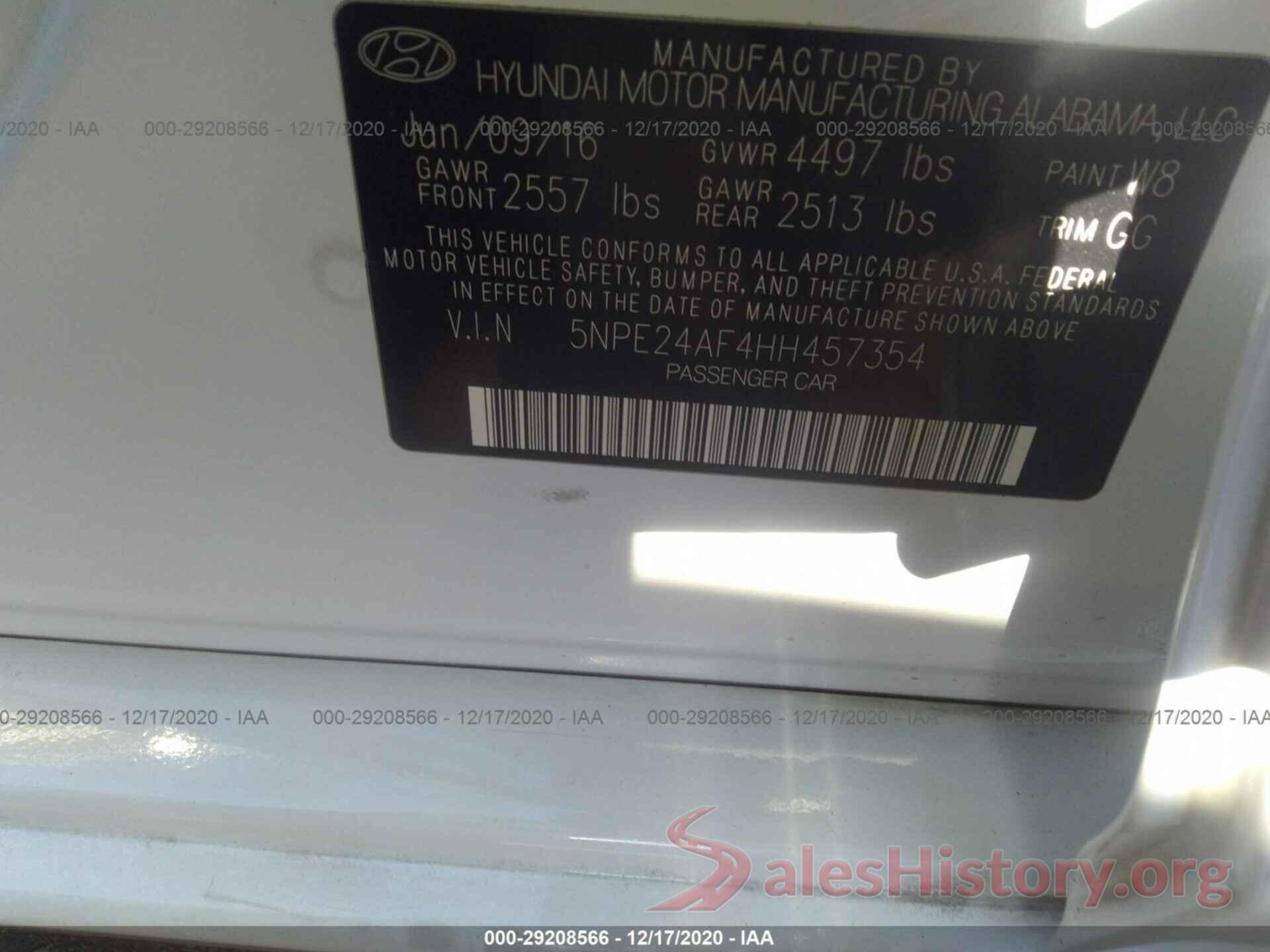 5NPE24AF4HH457354 2017 HYUNDAI SONATA