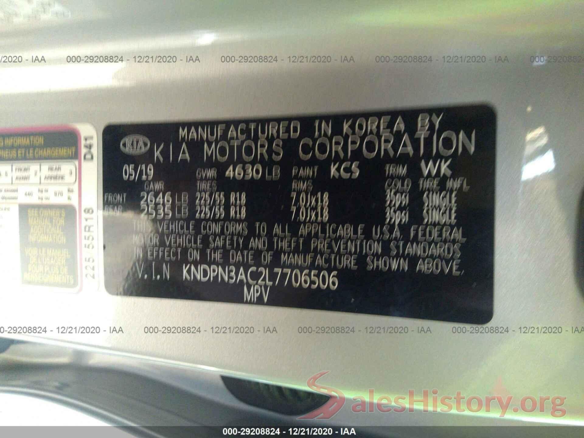 KNDPN3AC2L7706506 2020 KIA SPORTAGE