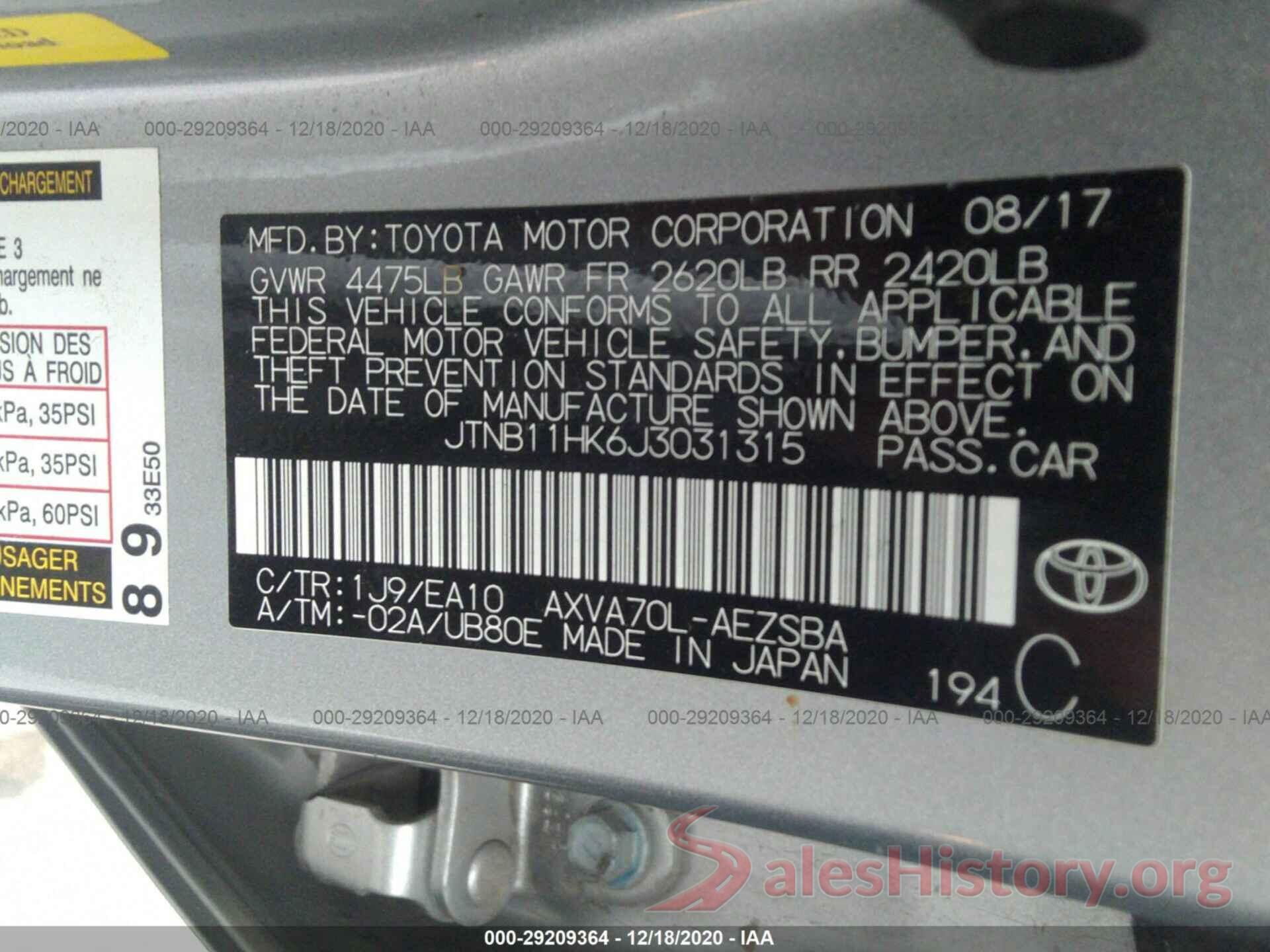 JTNB11HK6J3031315 2018 TOYOTA CAMRY