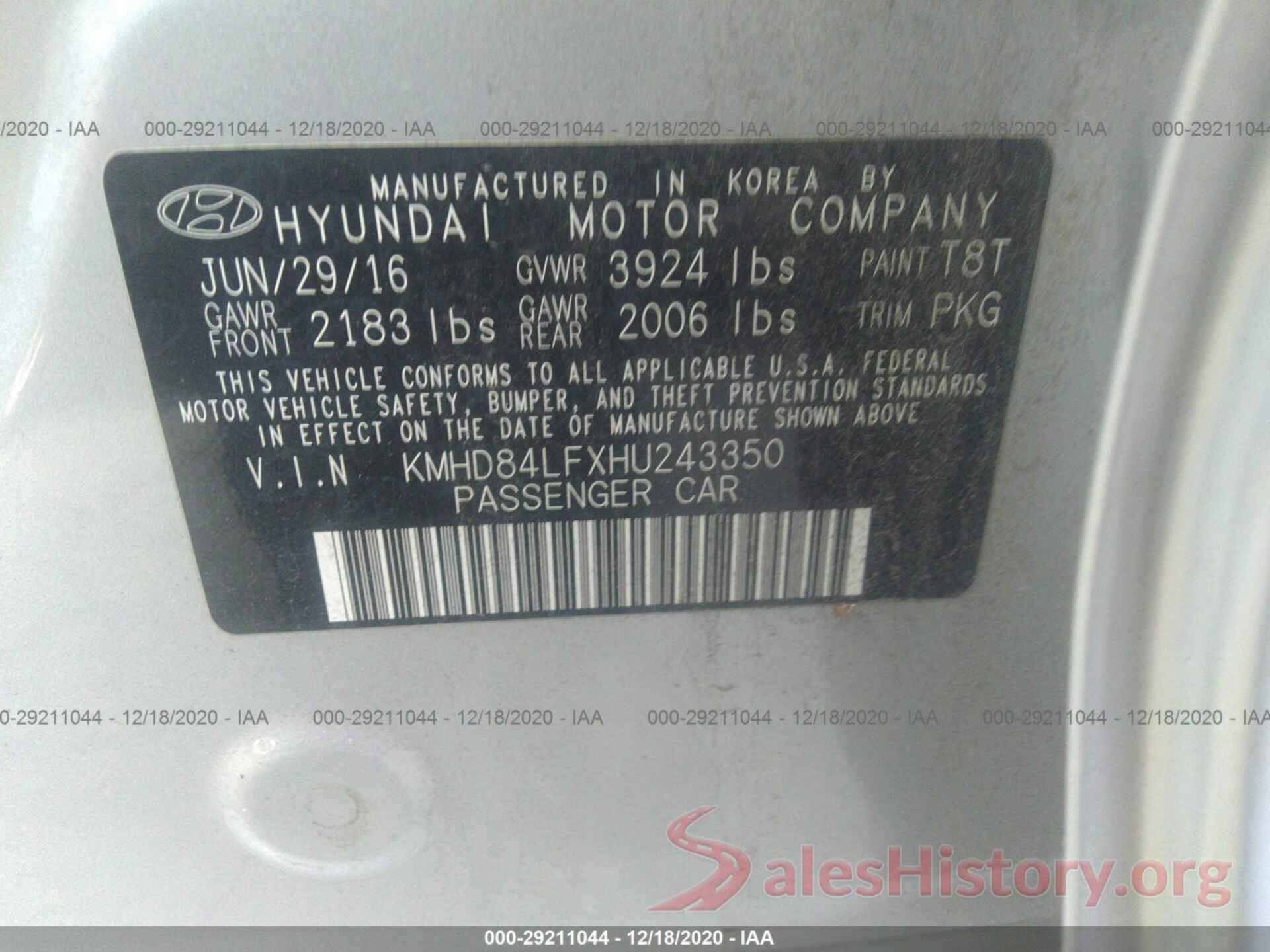 KMHD84LFXHU243350 2017 HYUNDAI ELANTRA