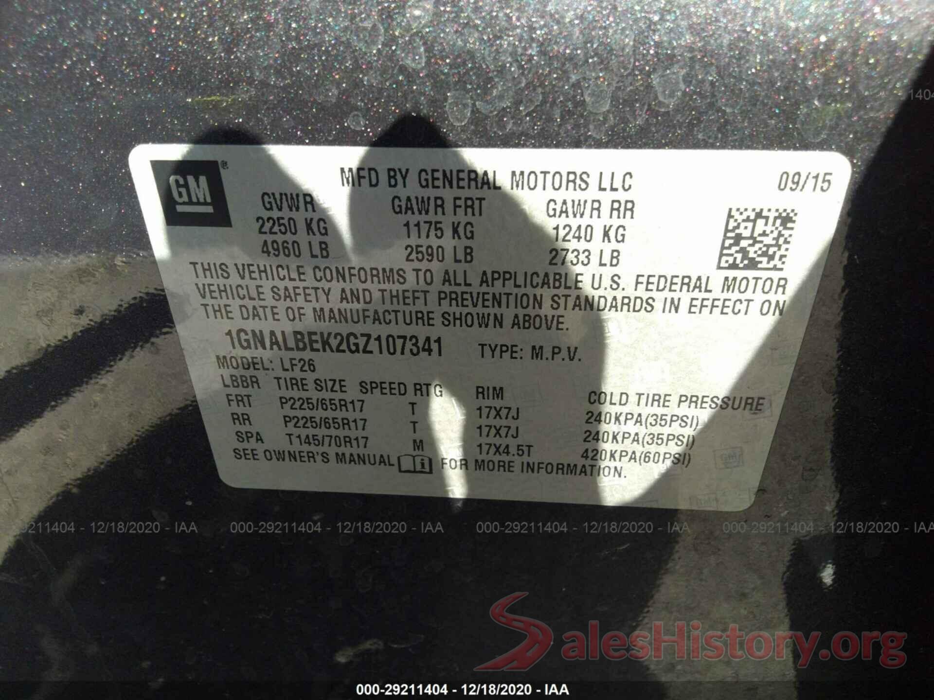 1GNALBEK2GZ107341 2016 CHEVROLET EQUINOX