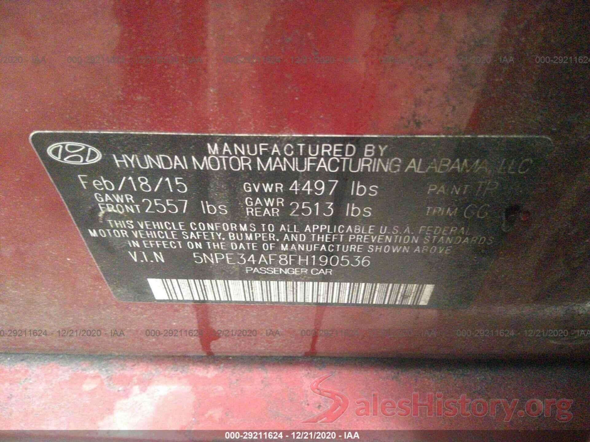 5NPE34AF8FH190536 2015 HYUNDAI SONATA