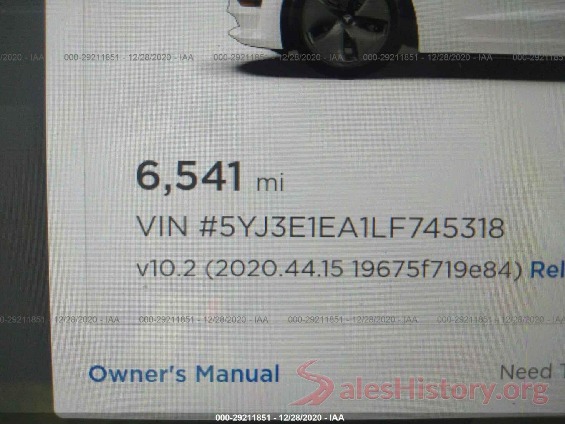 5YJ3E1EA1LF745318 2020 TESLA MODEL 3