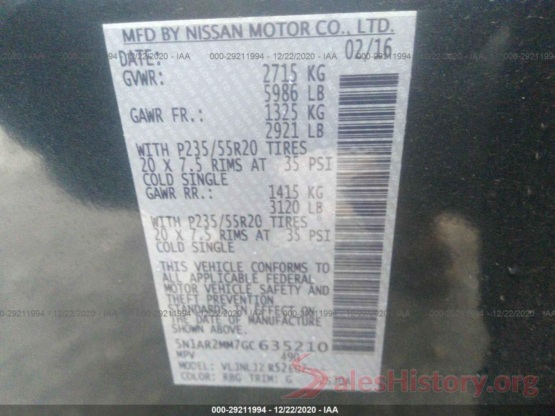 5N1AR2MM7GC635210 2016 NISSAN PATHFINDER