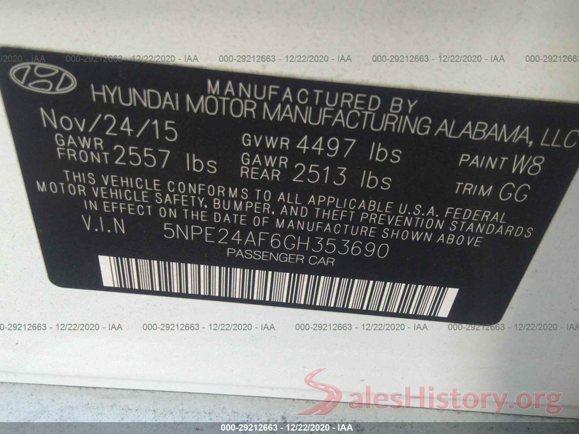 5NPE24AF6GH353690 2016 HYUNDAI SONATA