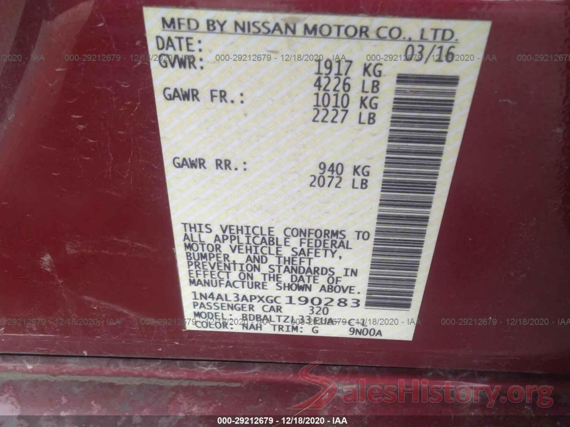 1N4AL3APXGC190283 2016 NISSAN ALTIMA