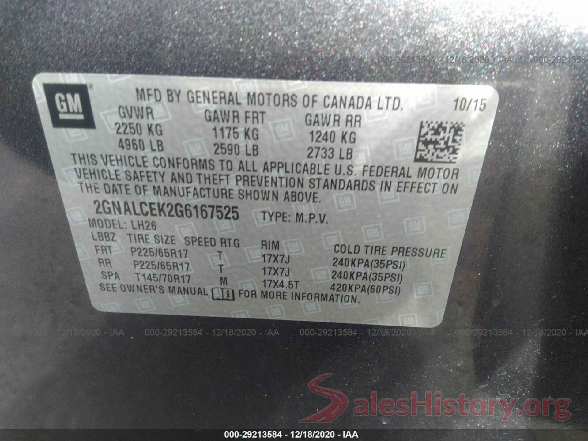 2GNALCEK2G6167525 2016 CHEVROLET EQUINOX