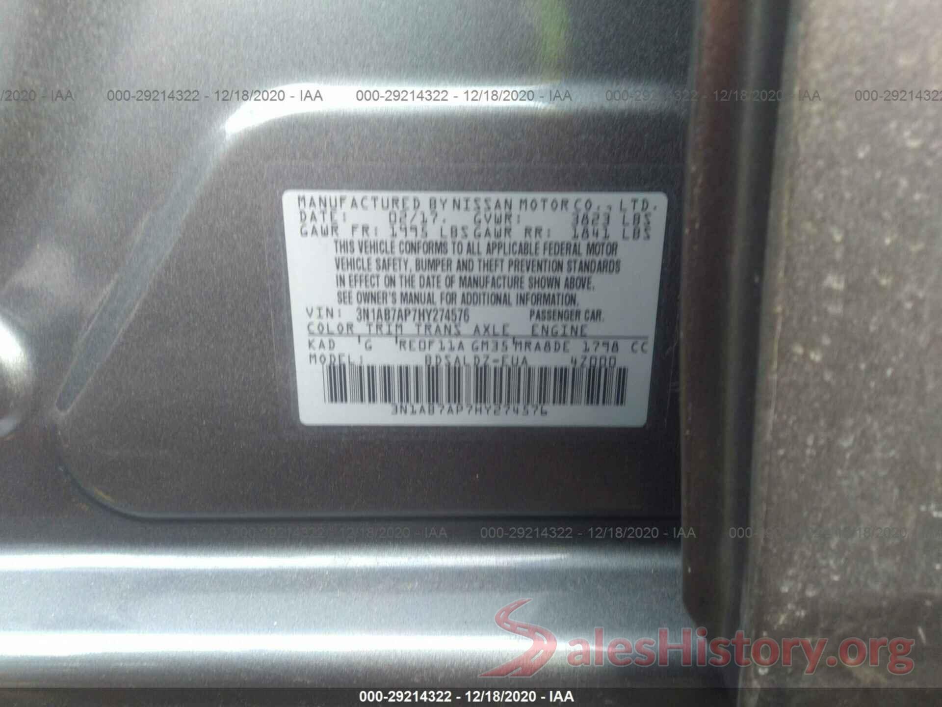 3N1AB7AP7HY274576 2017 NISSAN SENTRA