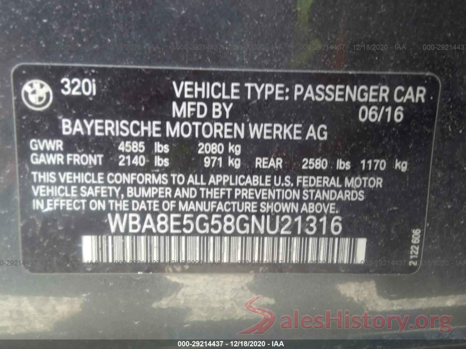 WBA8E5G58GNU21316 2016 BMW 3 SERIES