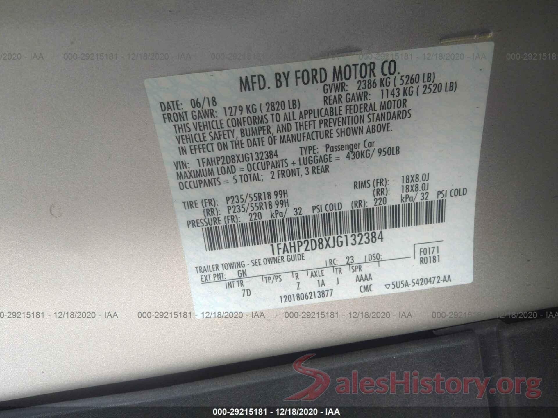 1FAHP2D8XJG132384 2018 FORD TAURUS