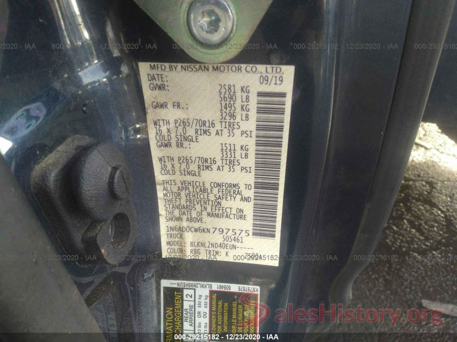 1N6AD0CW6KN797575 2019 NISSAN FRONTIER