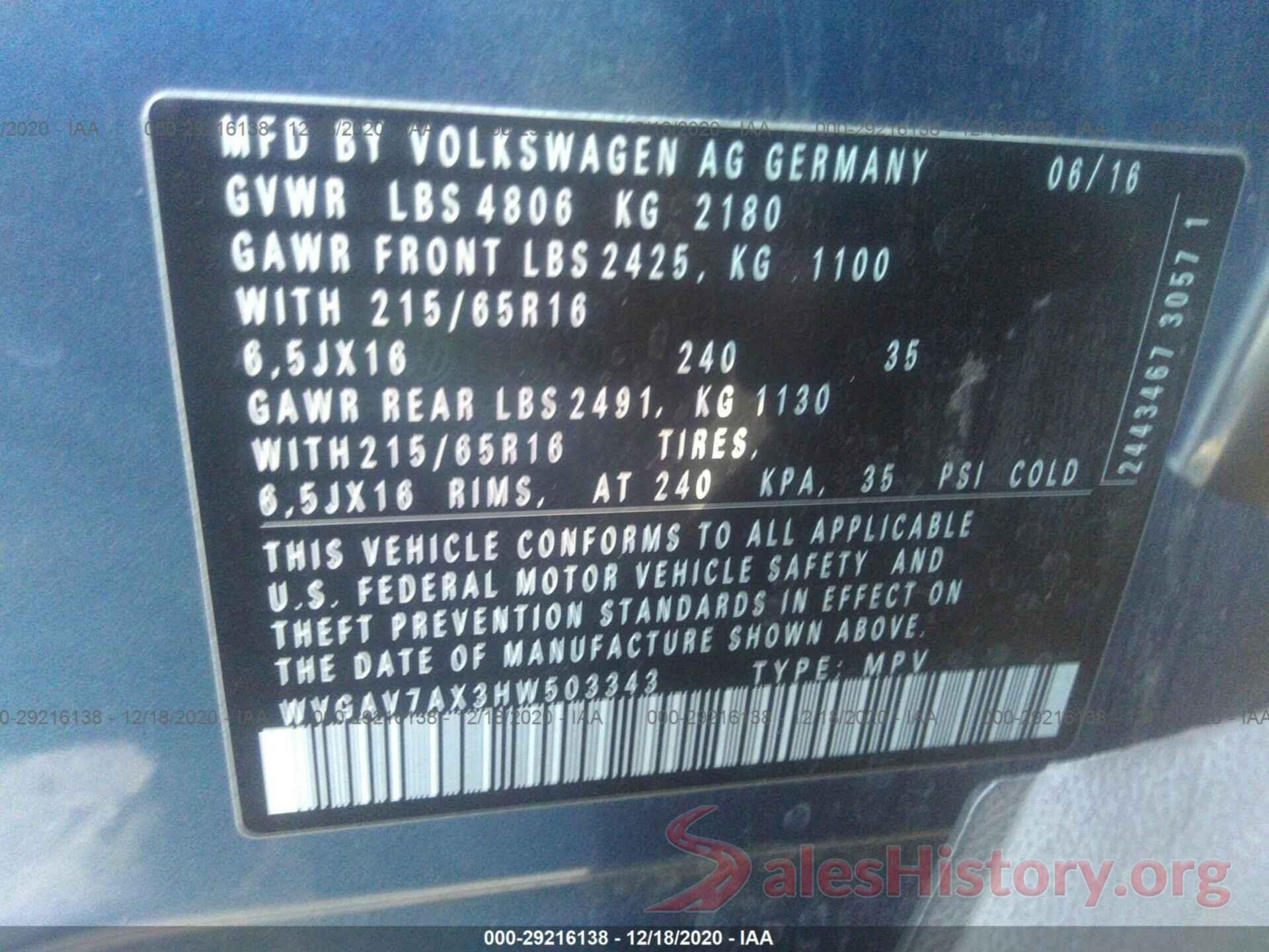 WVGAV7AX3HW503343 2017 VOLKSWAGEN TIGUAN