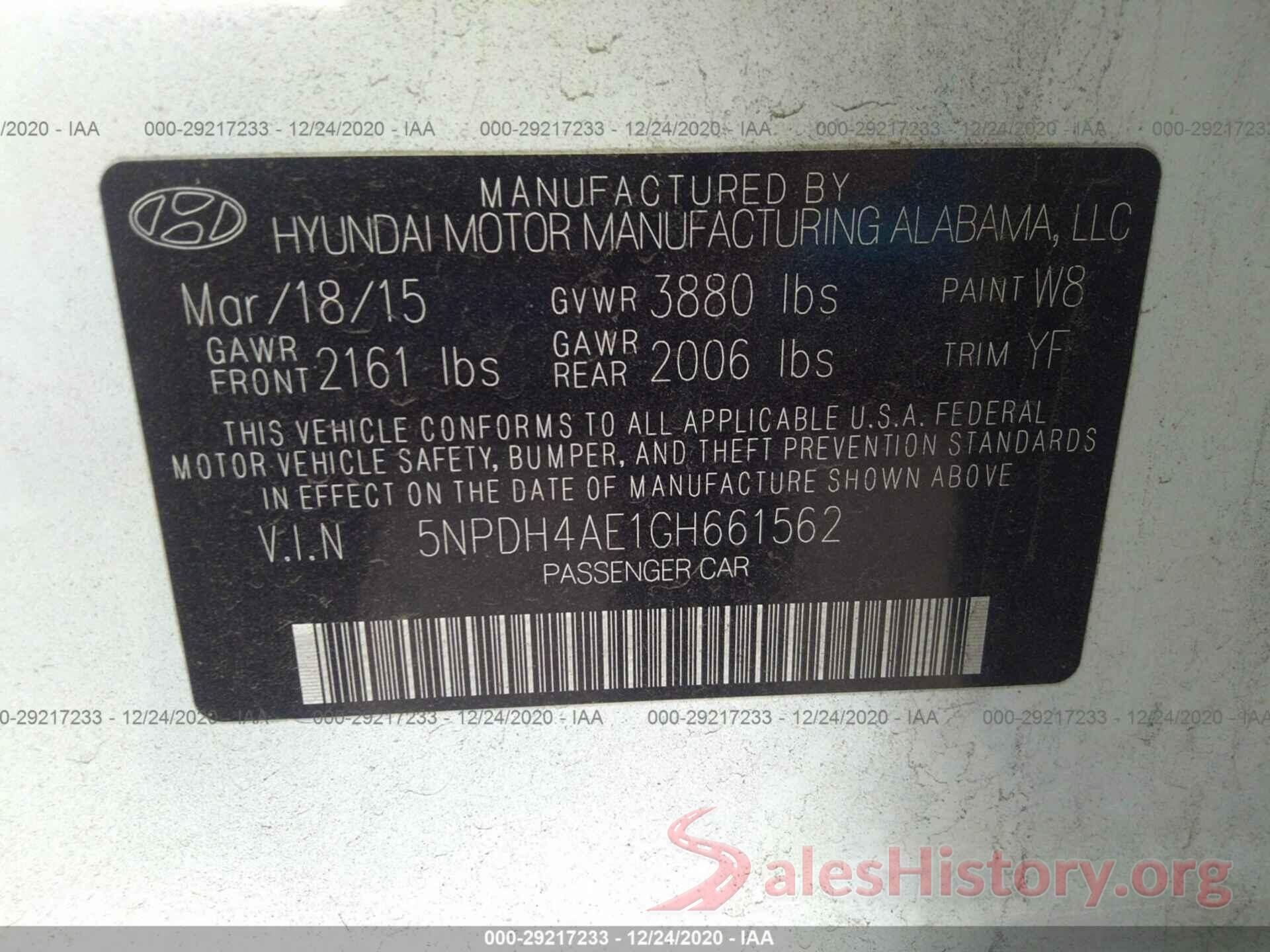 5NPDH4AE1GH661562 2016 HYUNDAI ELANTRA