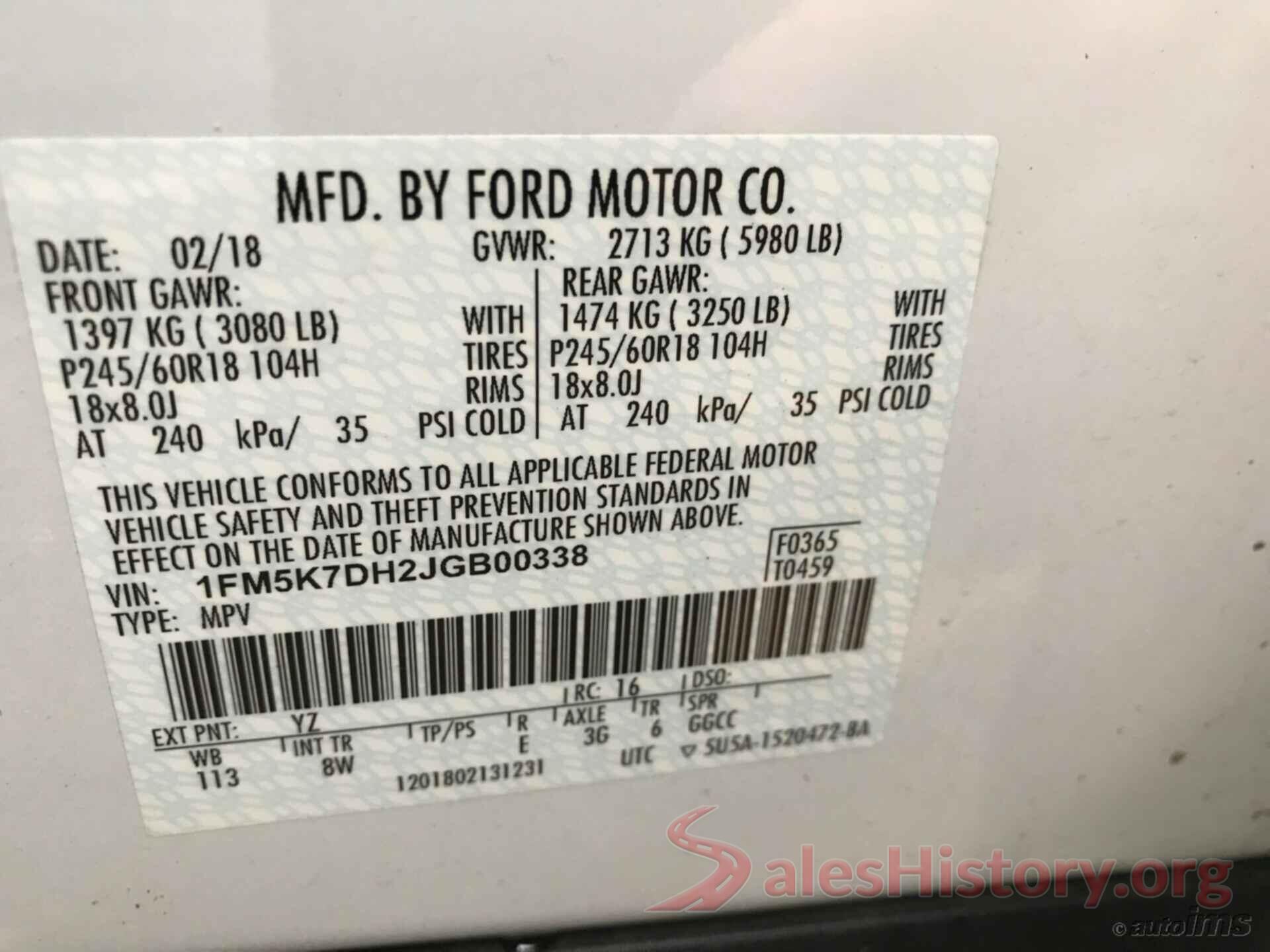 1FM5K7DH2JGB00338 2018 FORD EXPLORER