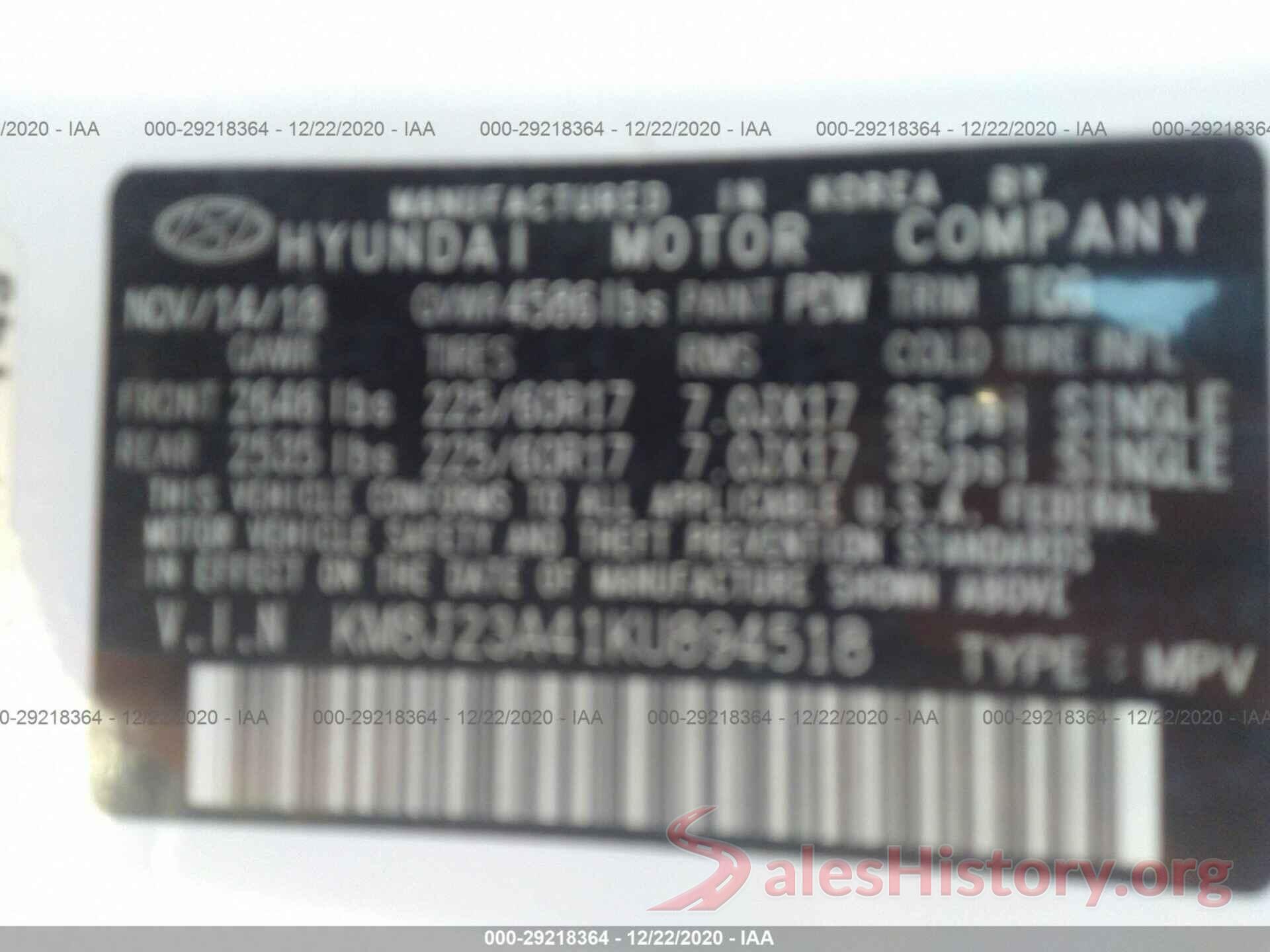 KM8J23A41KU894518 2019 HYUNDAI TUCSON