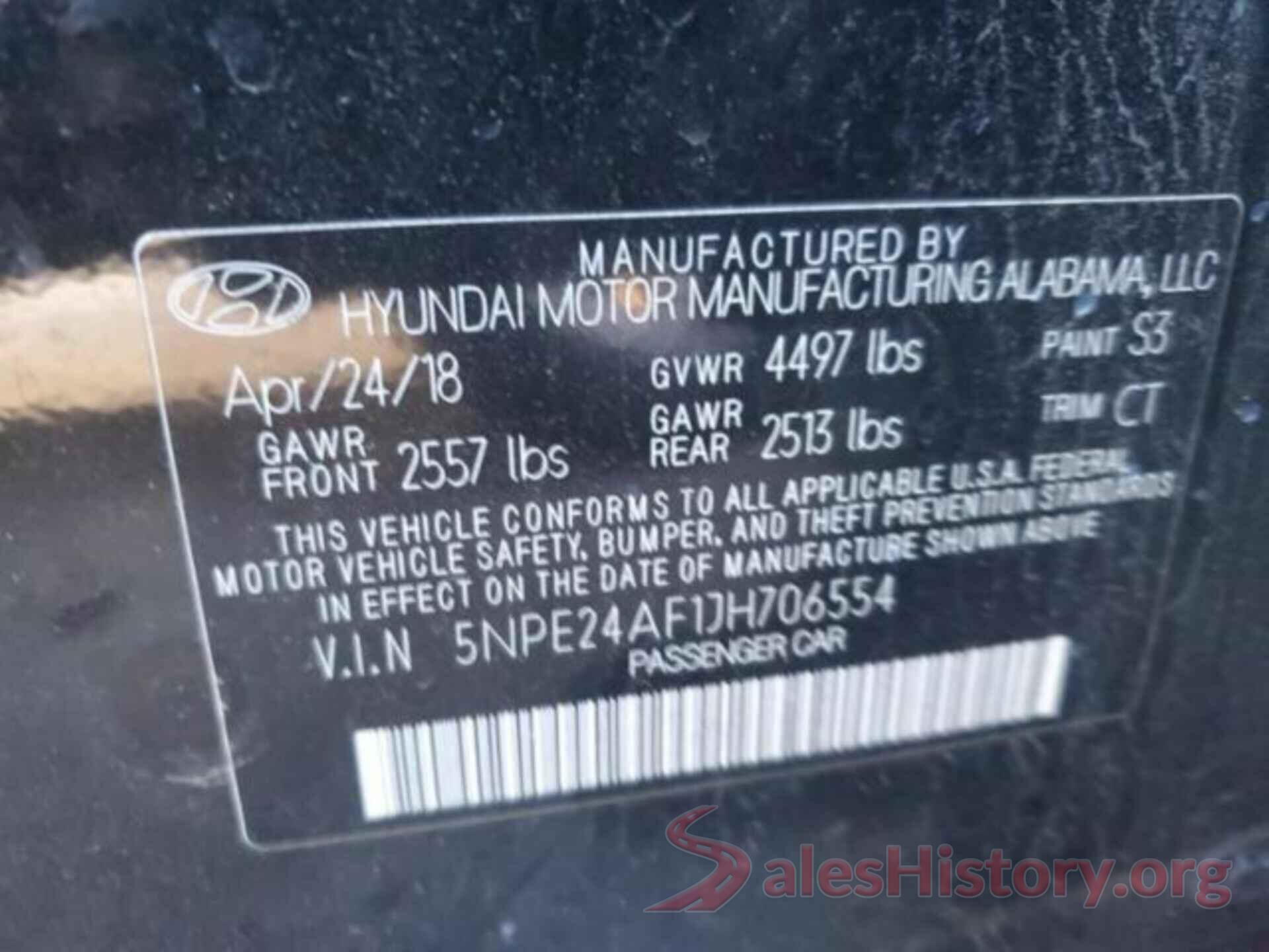 5NPE24AF1JH706554 2018 HYUNDAI SONATA