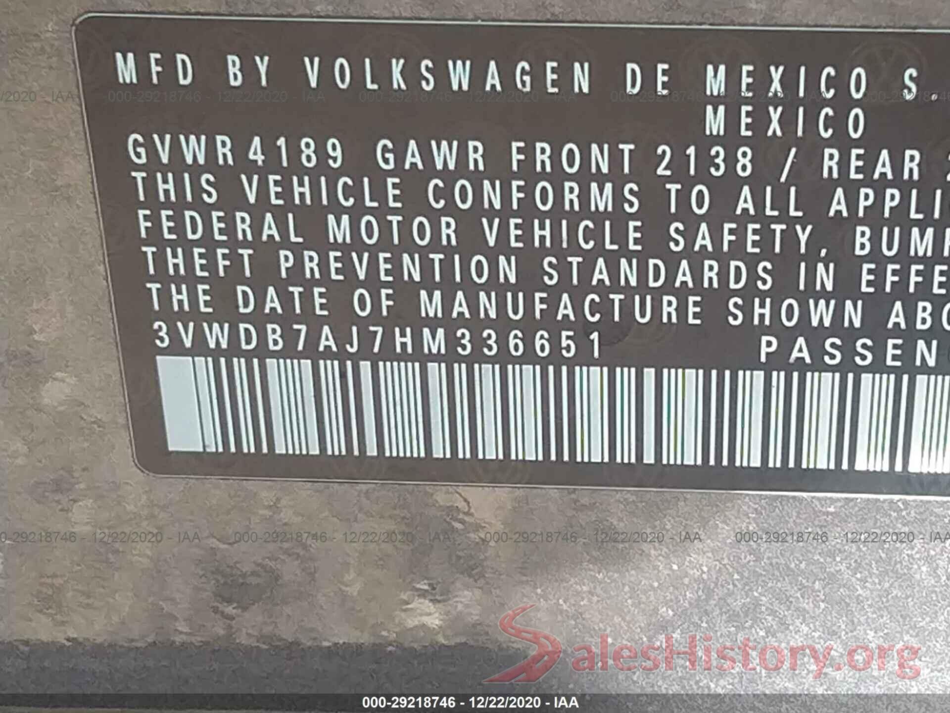 3VWDB7AJ7HM336651 2017 VOLKSWAGEN JETTA