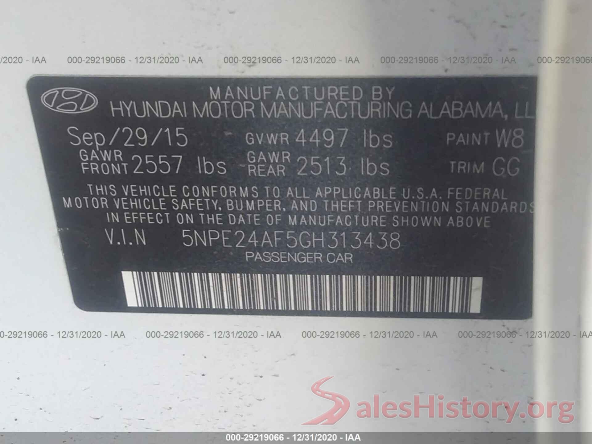 5NPE24AF5GH313438 2016 HYUNDAI SONATA