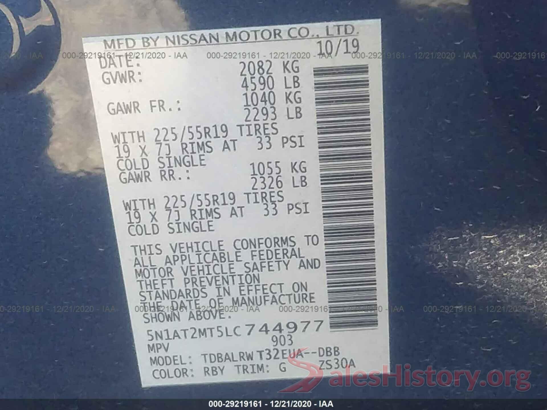 5N1AT2MT5LC744977 2020 NISSAN ROGUE