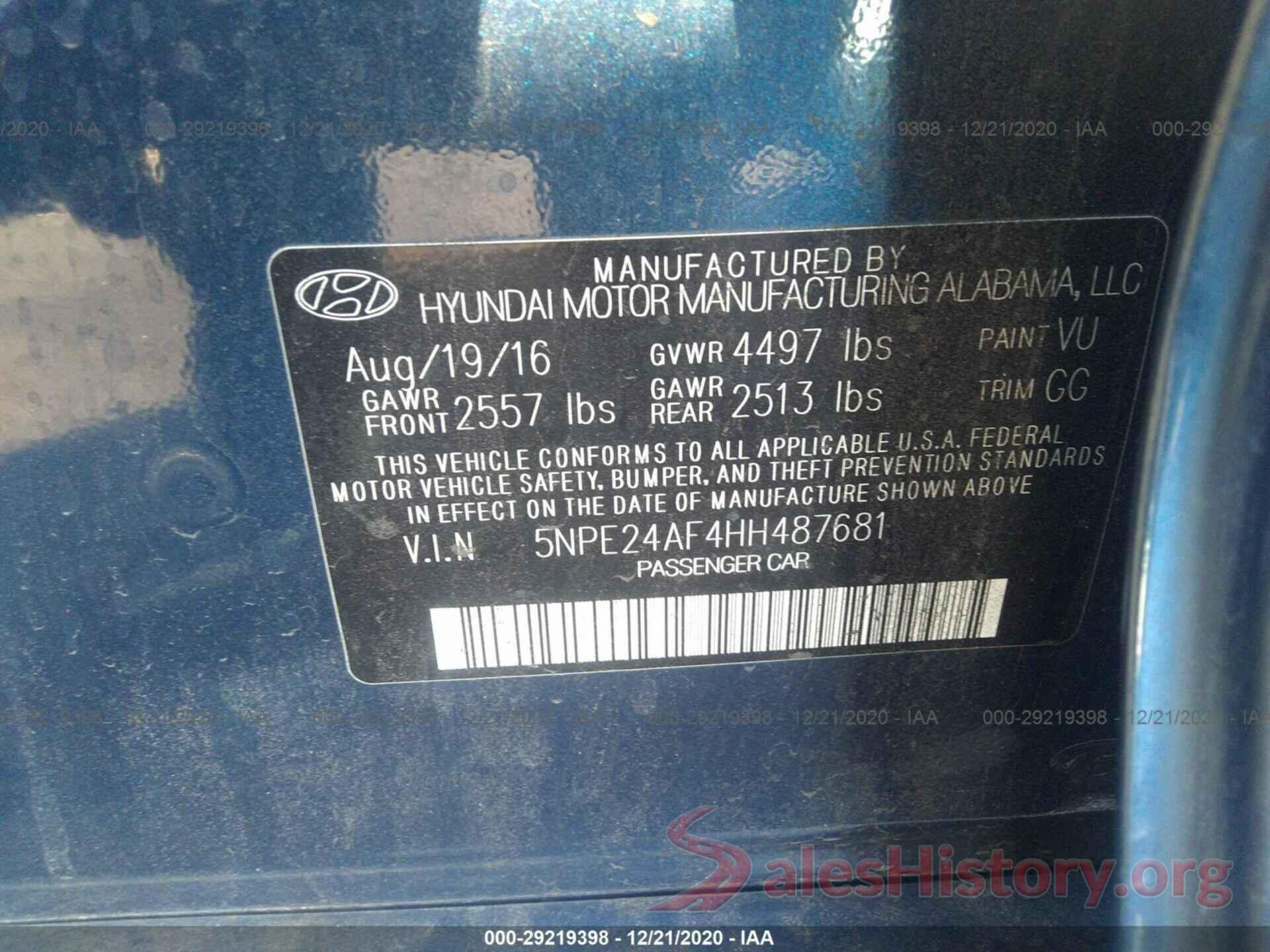 5NPE24AF4HH487681 2017 HYUNDAI SONATA