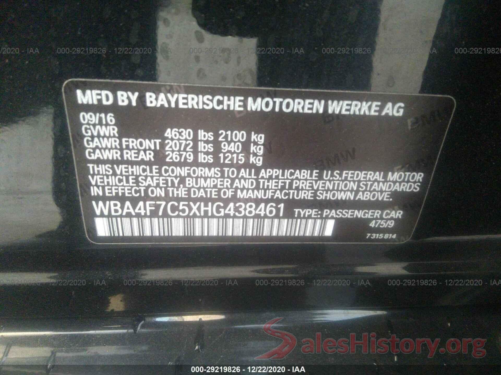 WBA4F7C5XHG438461 2017 BMW 4 SERIES