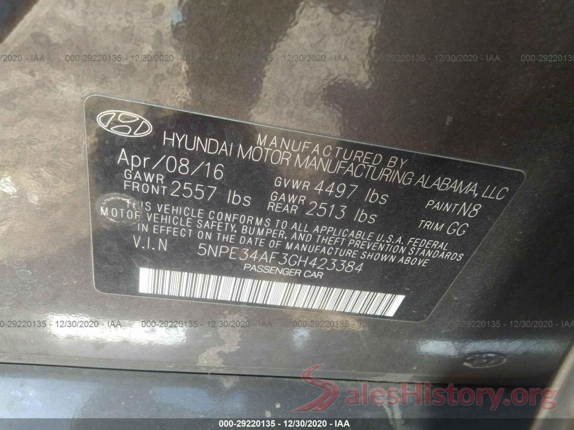 5NPE34AF3GH423384 2016 HYUNDAI SONATA