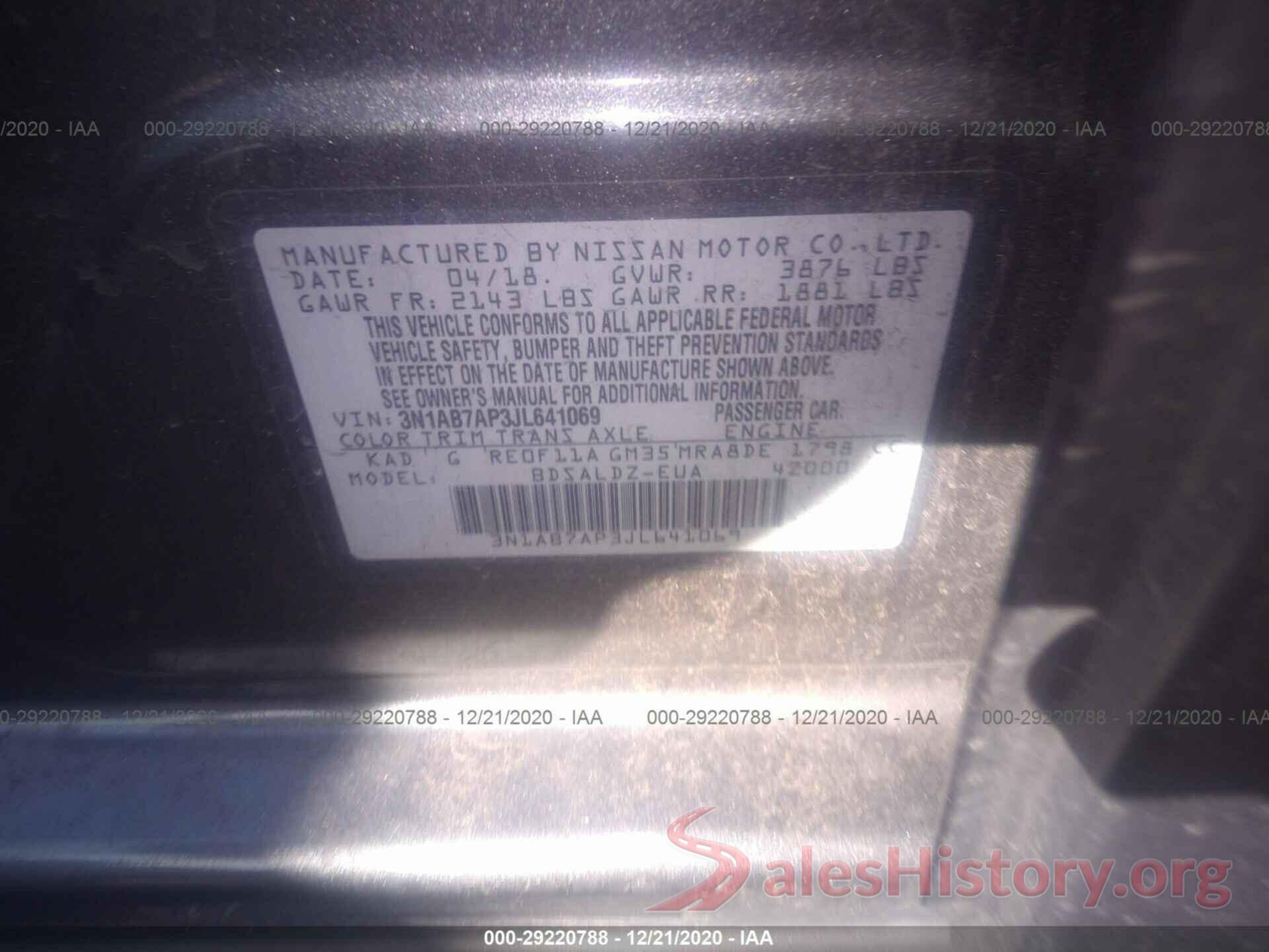 3N1AB7AP3JL641069 2018 NISSAN SENTRA