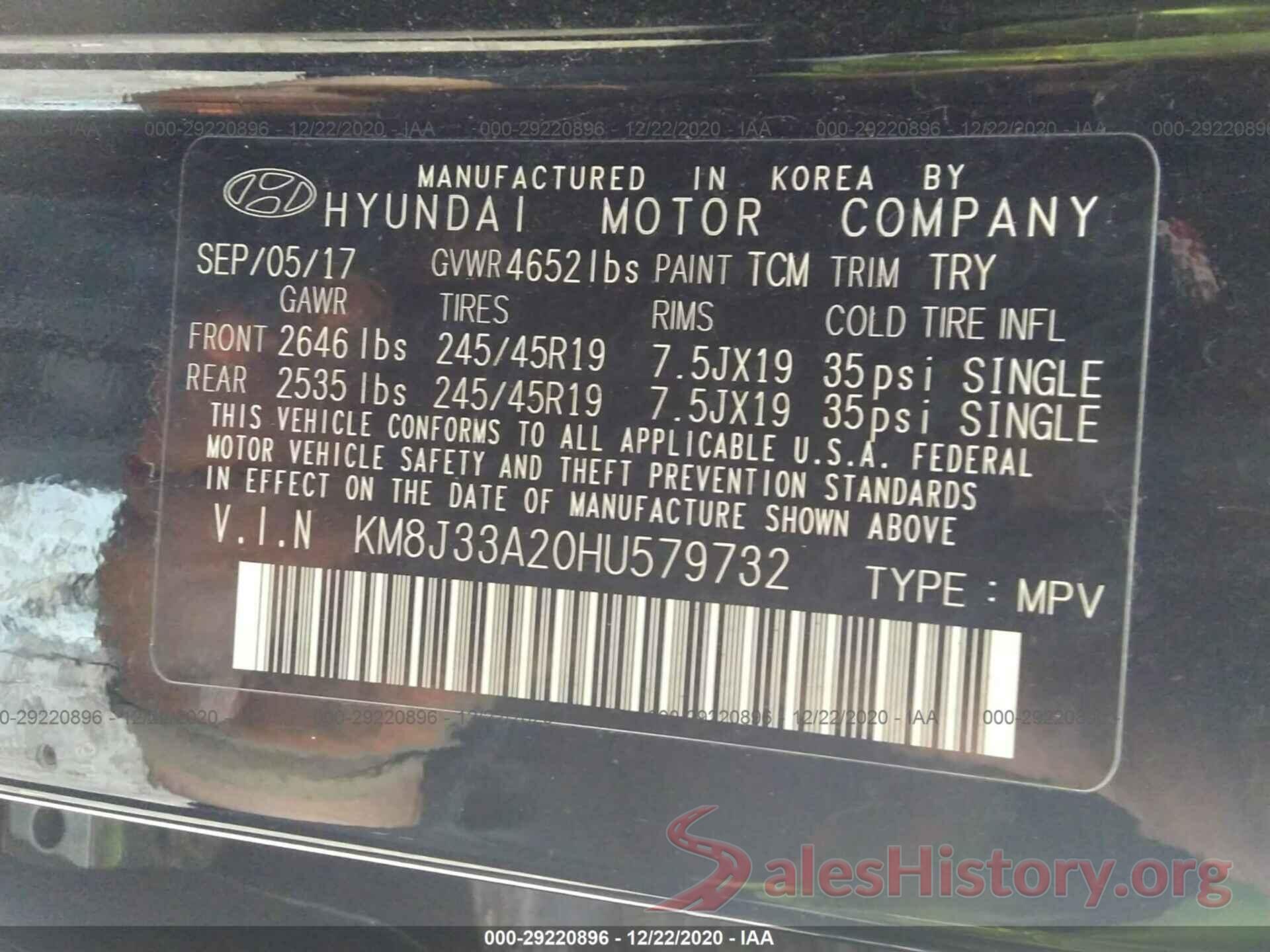 KM8J33A20HU579732 2017 HYUNDAI TUCSON