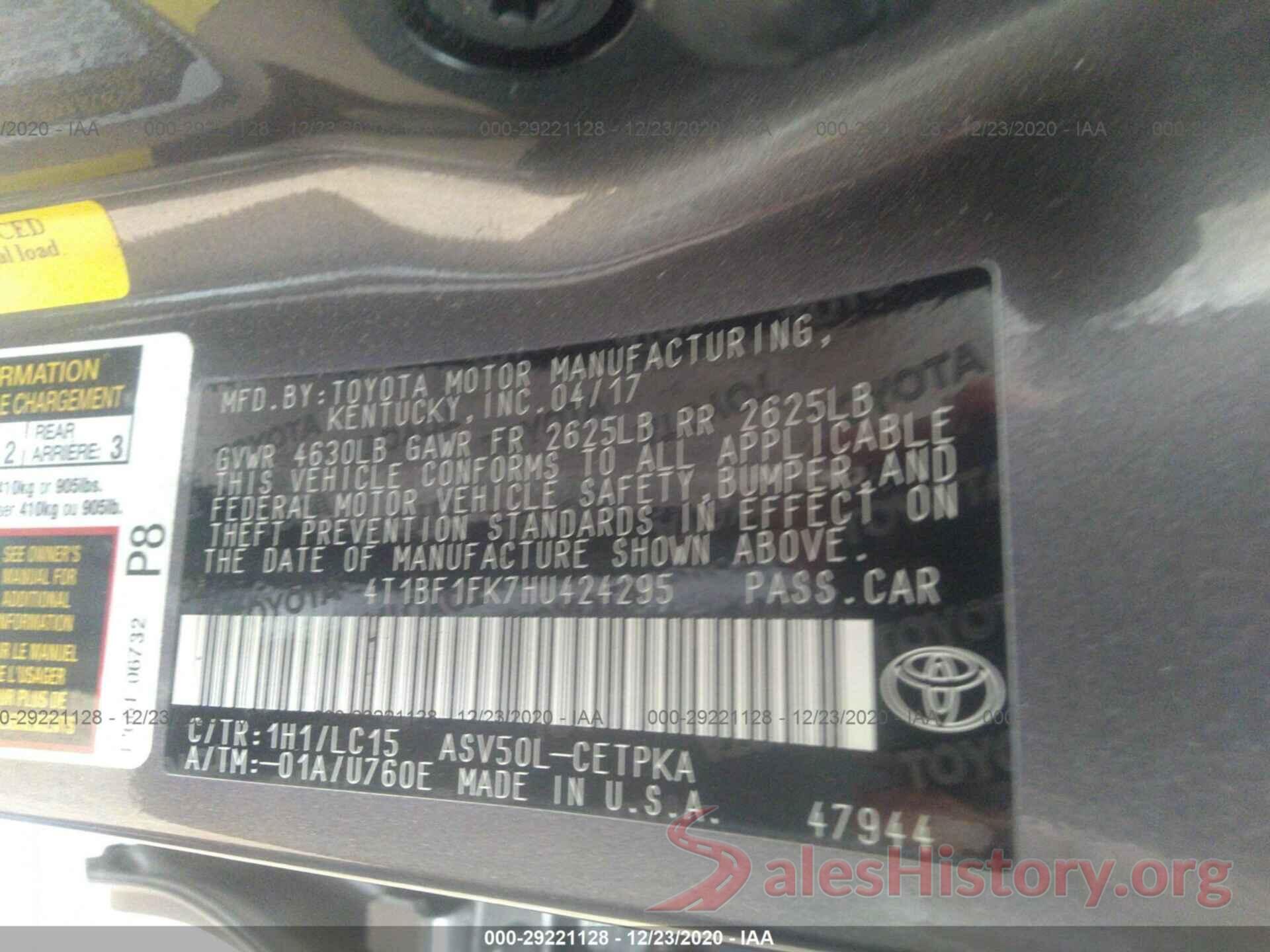 4T1BF1FK7HU424295 2017 TOYOTA CAMRY