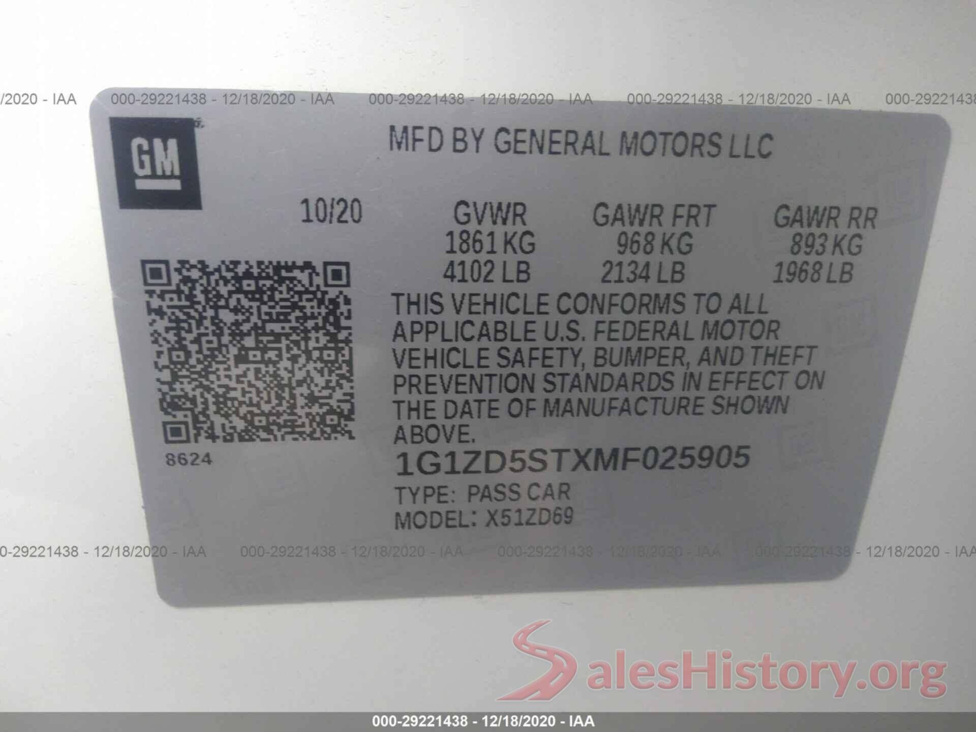 1G1ZD5STXMF025905 2021 CHEVROLET MALIBU