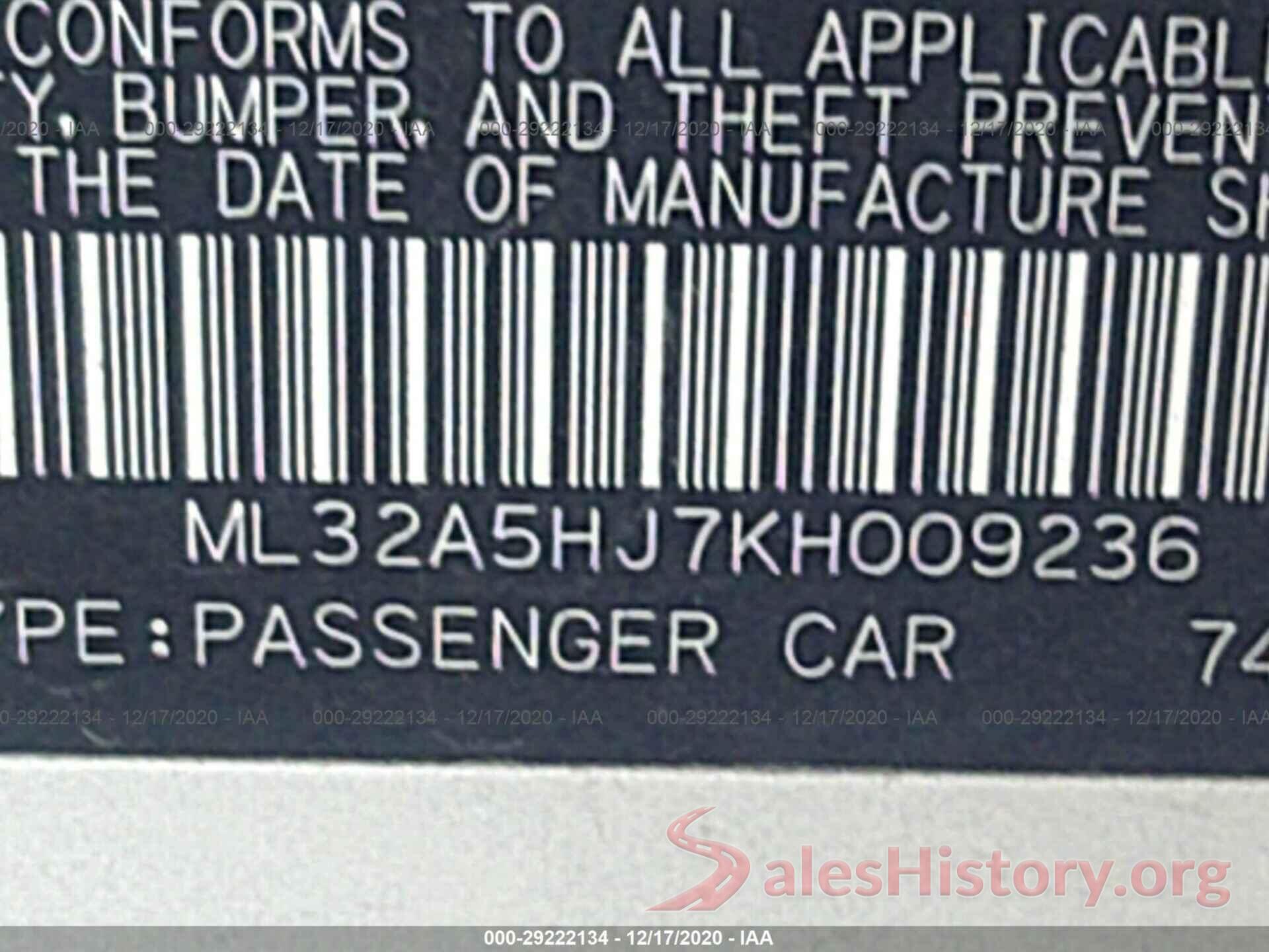 ML32A5HJ7KH009236 2019 MITSUBISHI MIRAGE