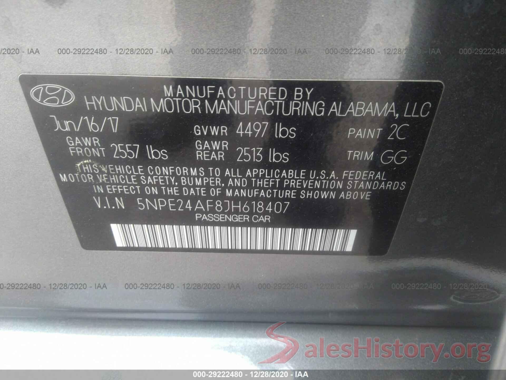 5NPE24AF8JH618407 2018 HYUNDAI SONATA