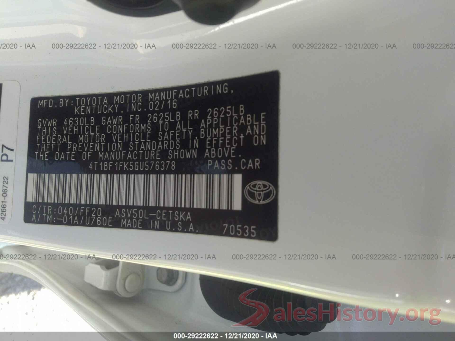 4T1BF1FK5GU576378 2016 TOYOTA CAMRY