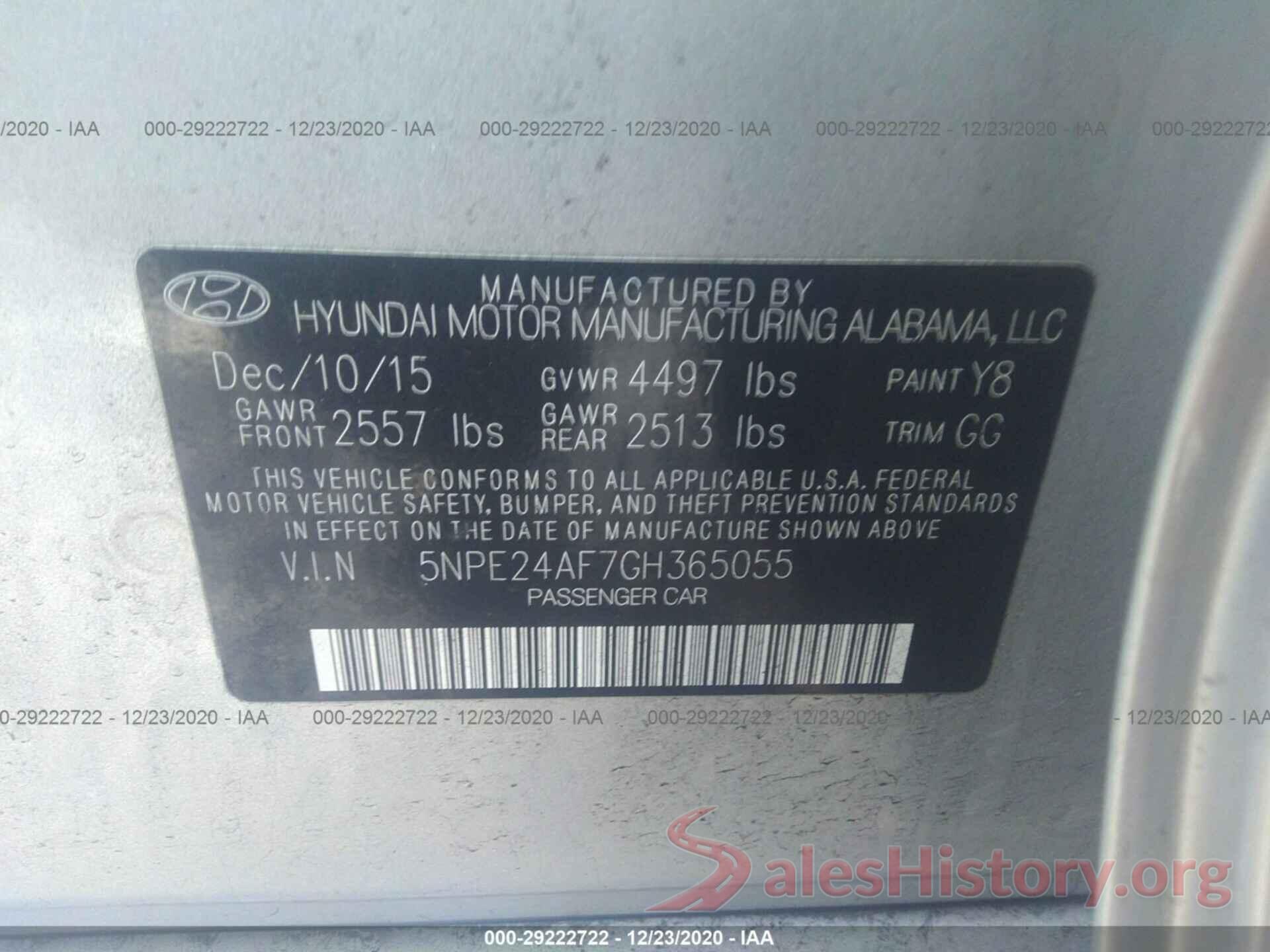 5NPE24AF7GH365055 2016 HYUNDAI SONATA