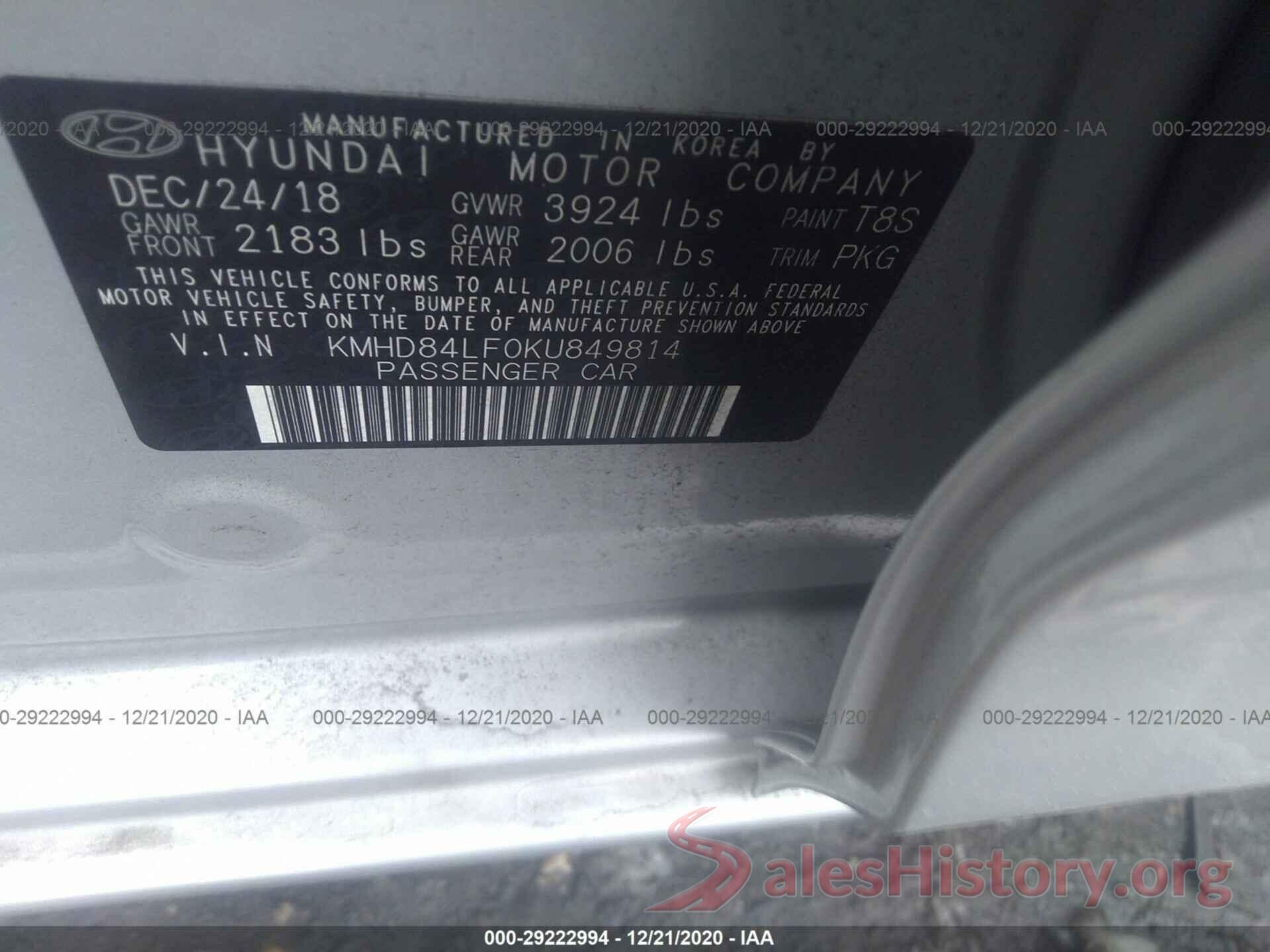 KMHD84LF0KU849814 2019 HYUNDAI ELANTRA